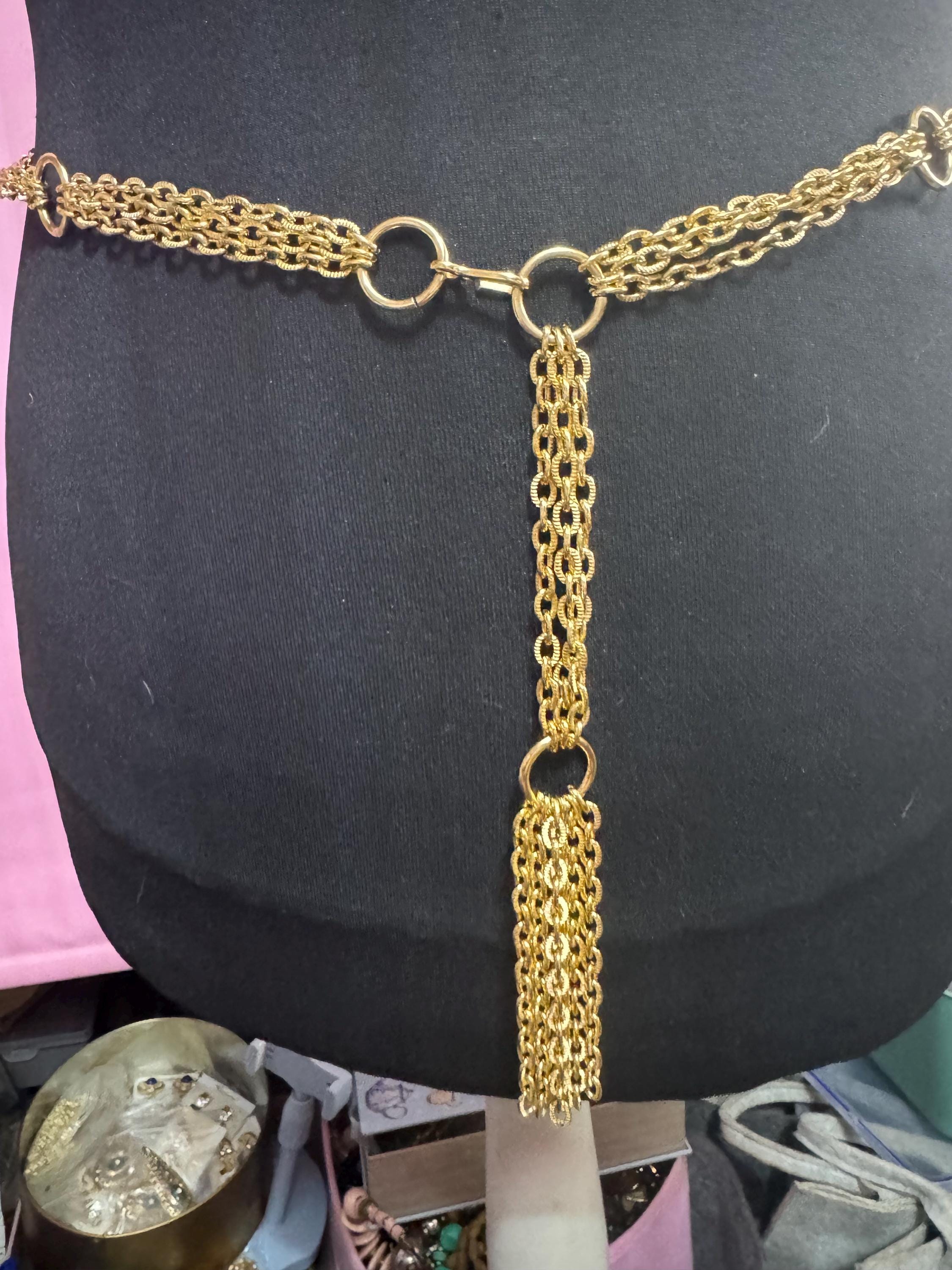 gold tassel drop chain belt, fits to 97cm chunky loops vintage fashion