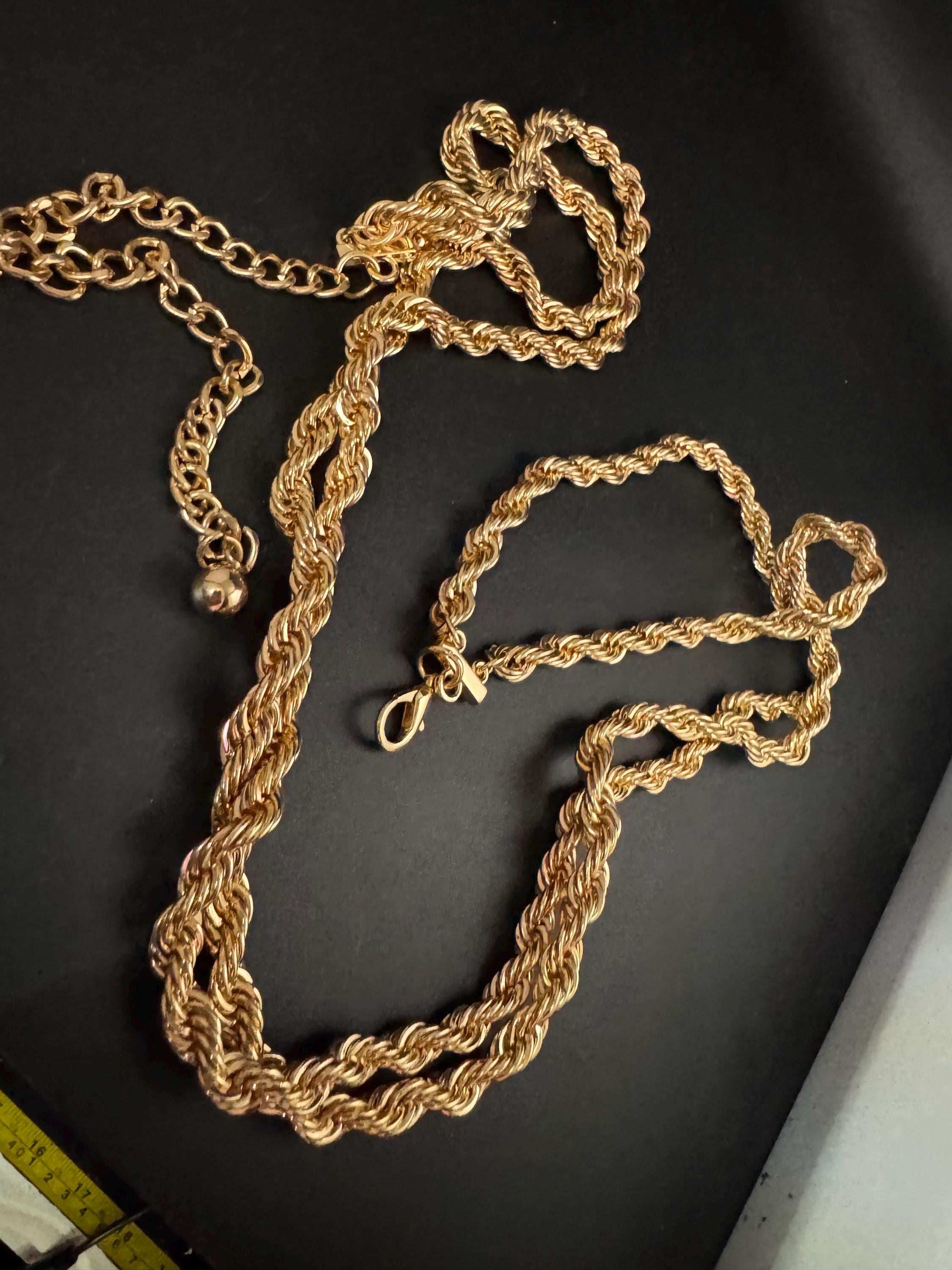 Thick double rope chain belt, fits 86 to 112cm vintage fashion