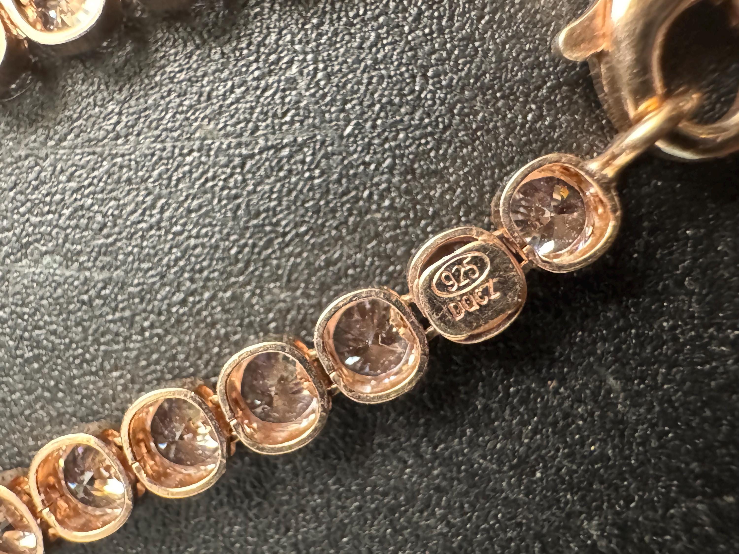 925 Rose Gold Amethyst Crystal Tennis Bracelet, Bezel Set Light Purple DQ Cz