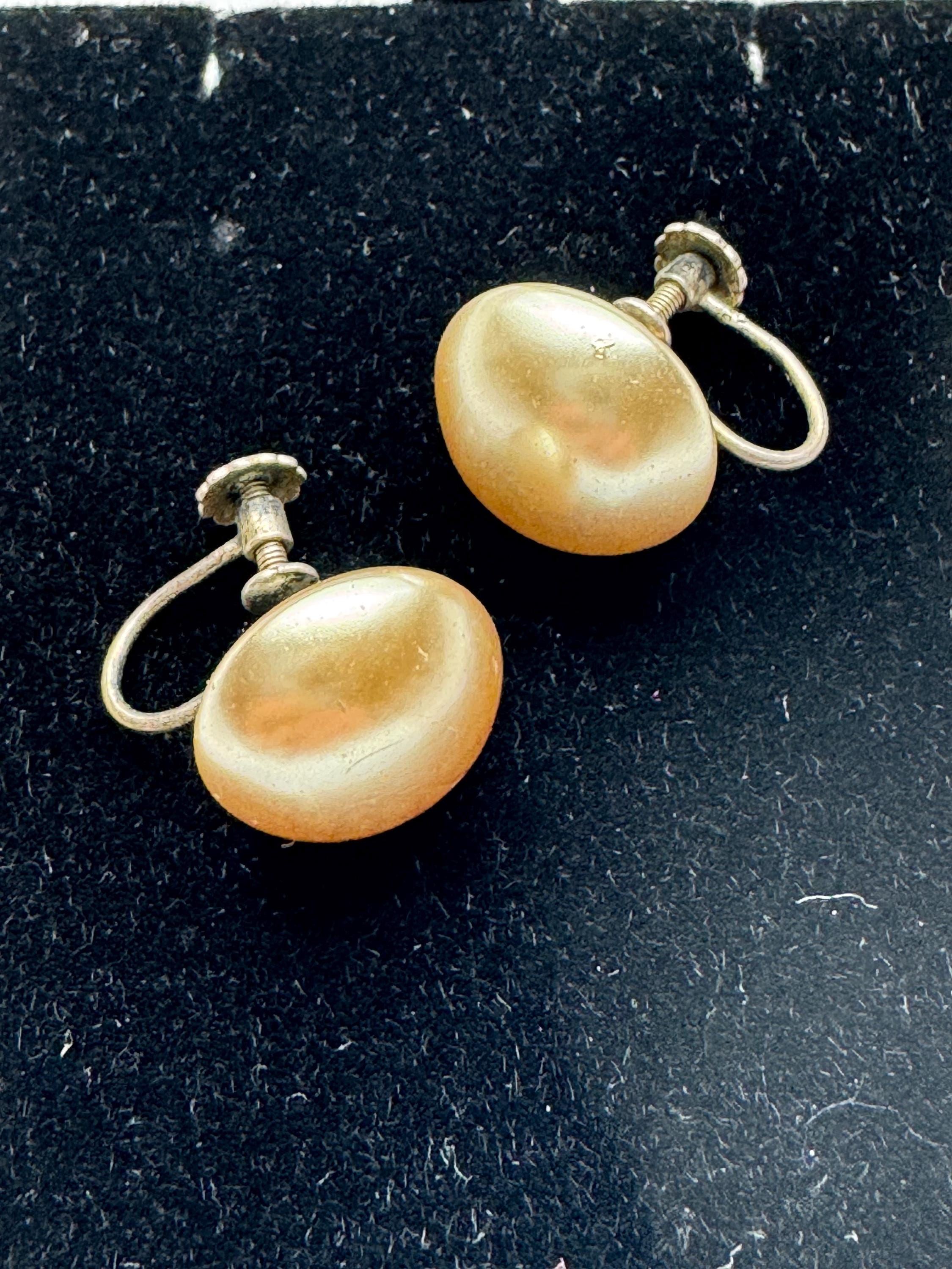 925 pearl clip on earrings, sterling silver glass beads on screwback fitting