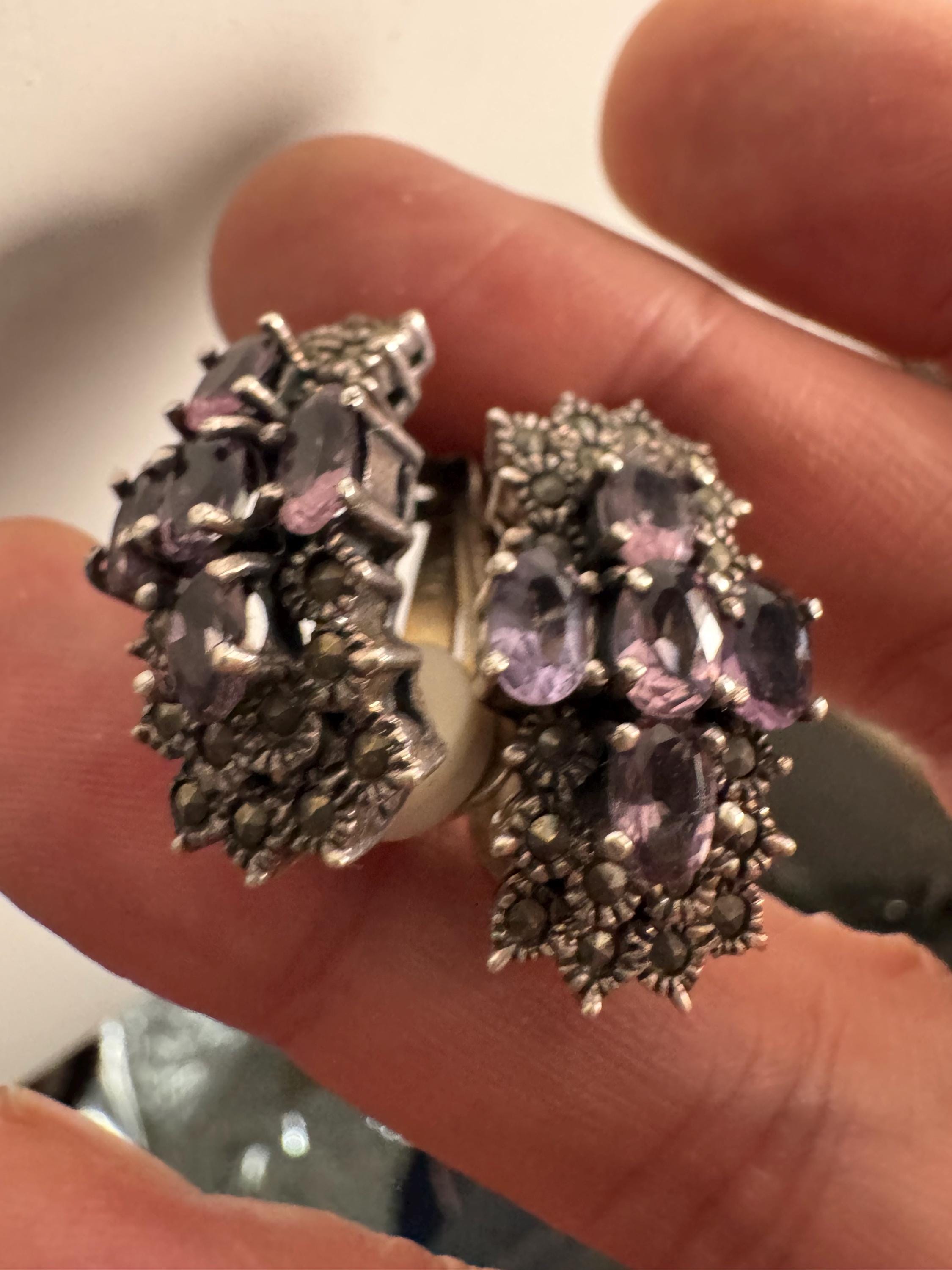 925 amethyst clip on earrings, sterling silver weighty clips 17 grams