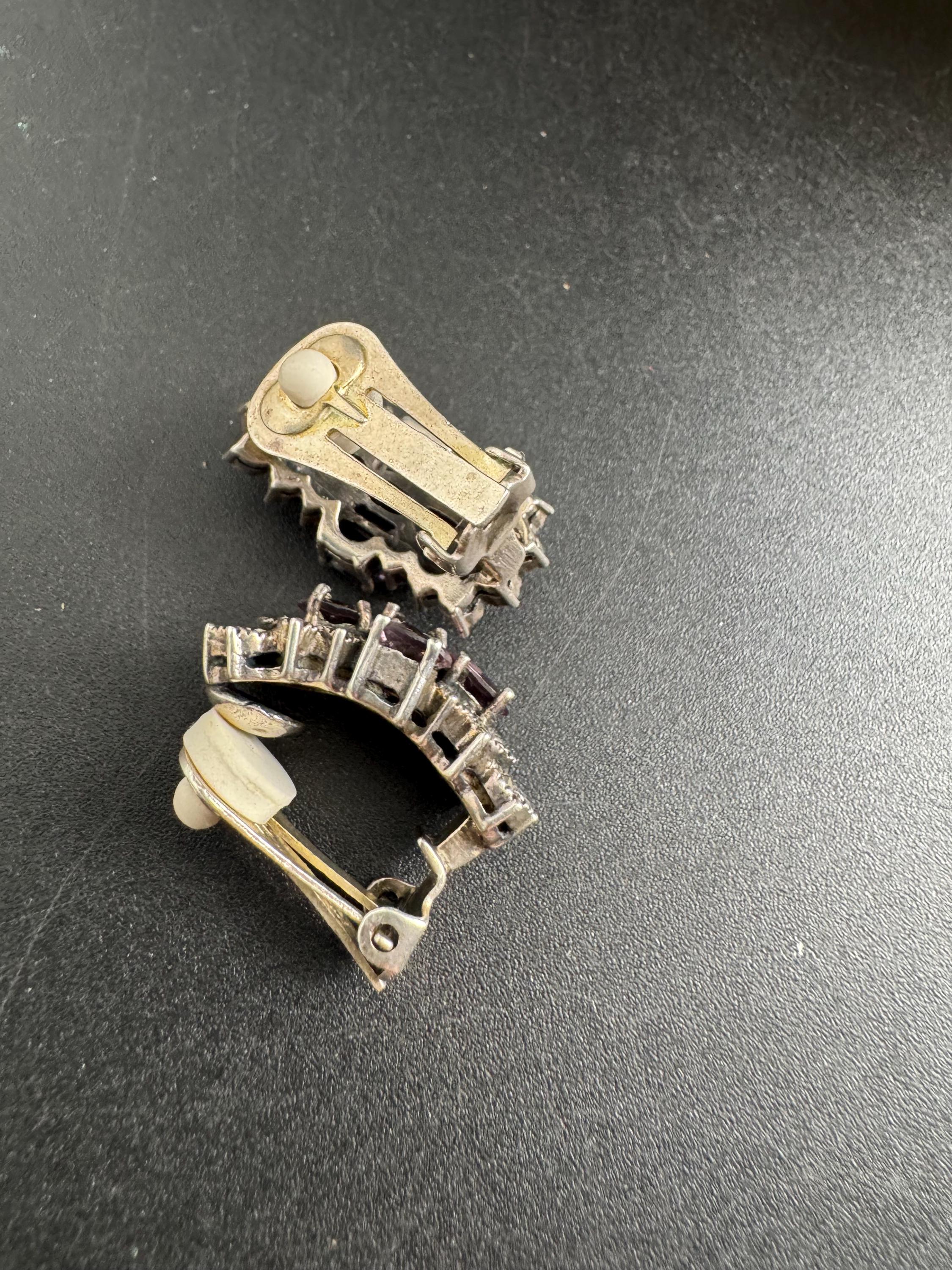 925 amethyst clip on earrings, sterling silver weighty clips 17 grams