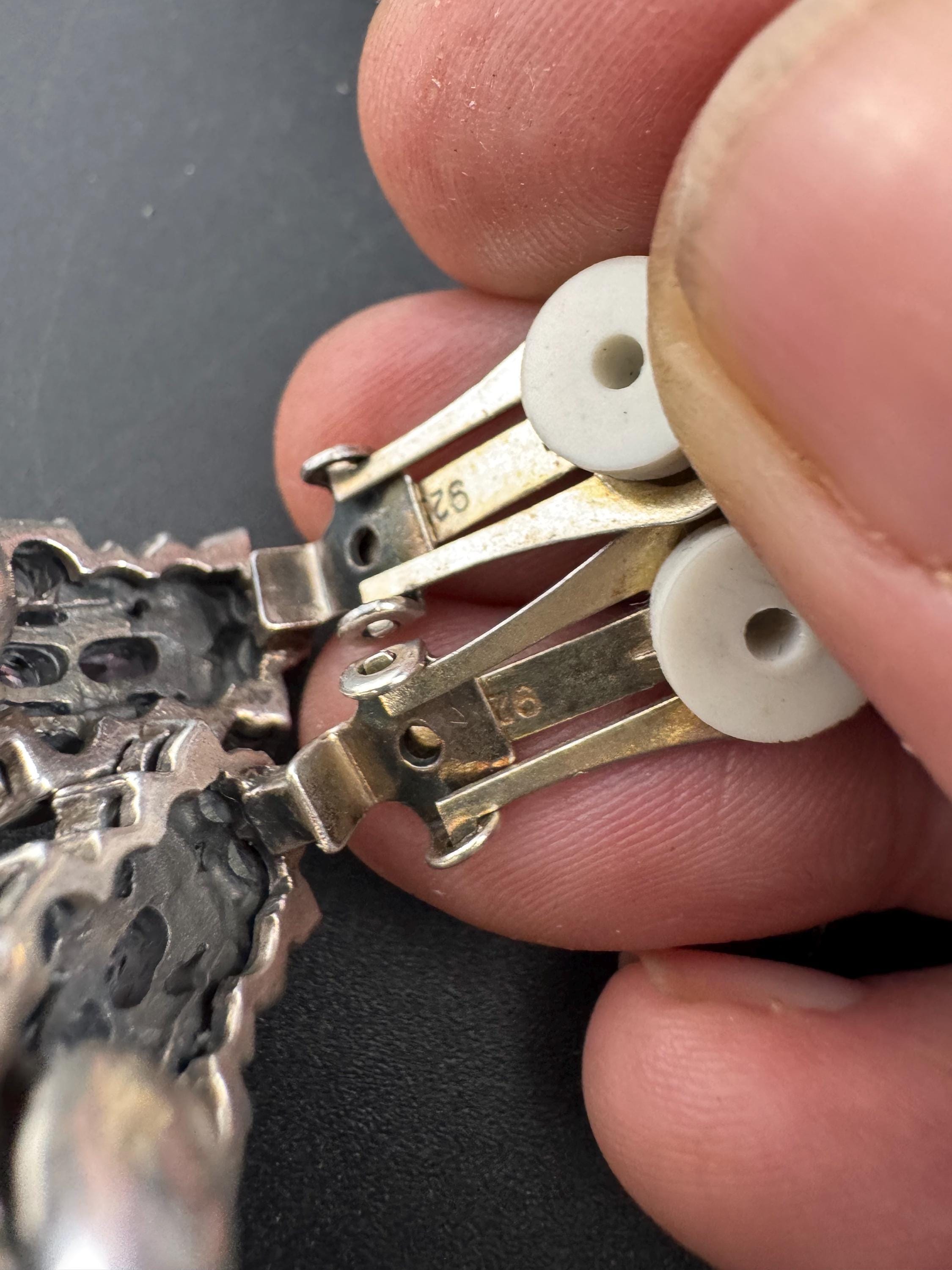 925 amethyst clip on earrings, sterling silver weighty clips 17 grams