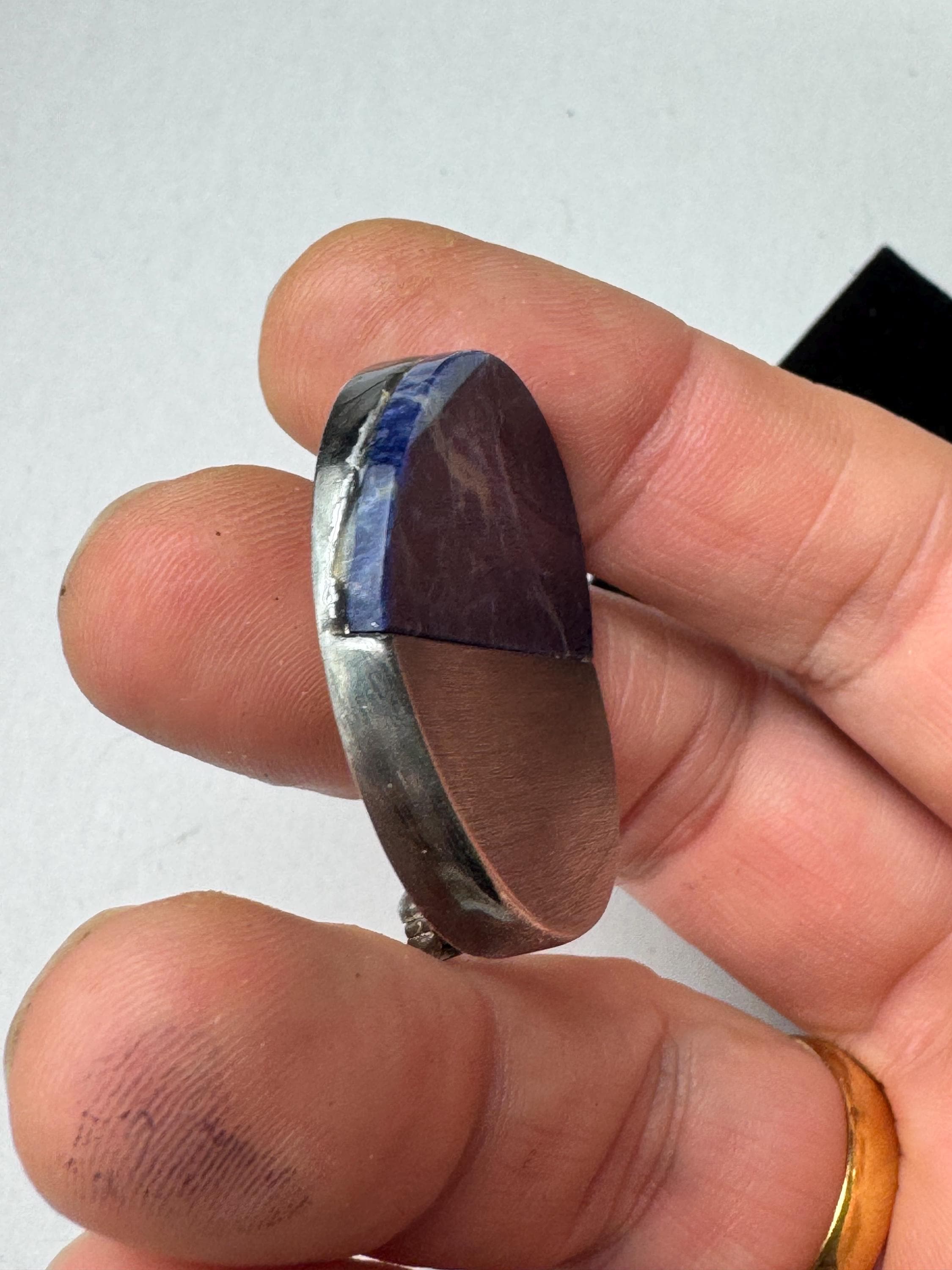 Antique 835 sodalite modernist brooch, German silver blue gemstone