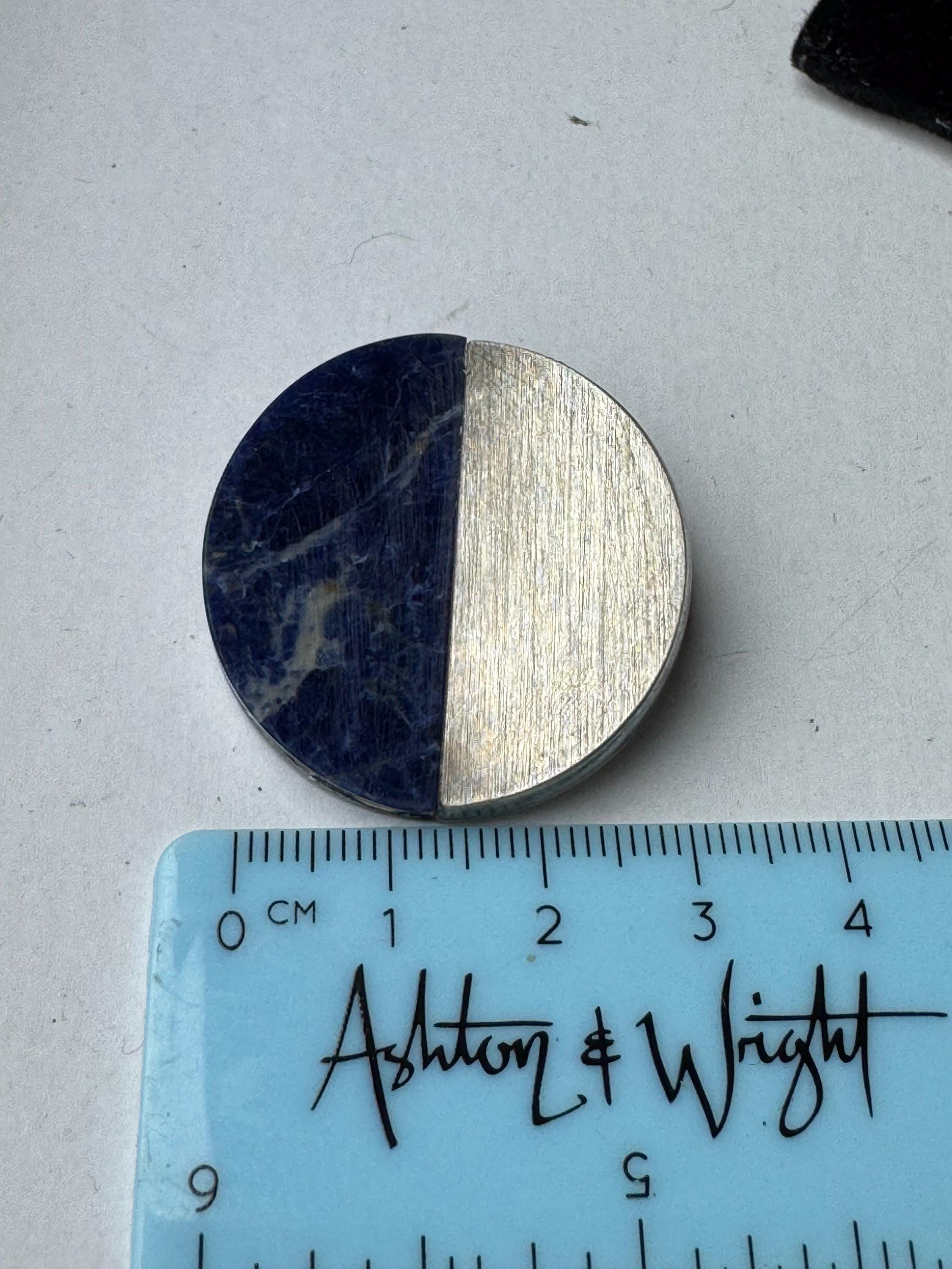 Antique 835 sodalite modernist brooch, German silver blue gemstone