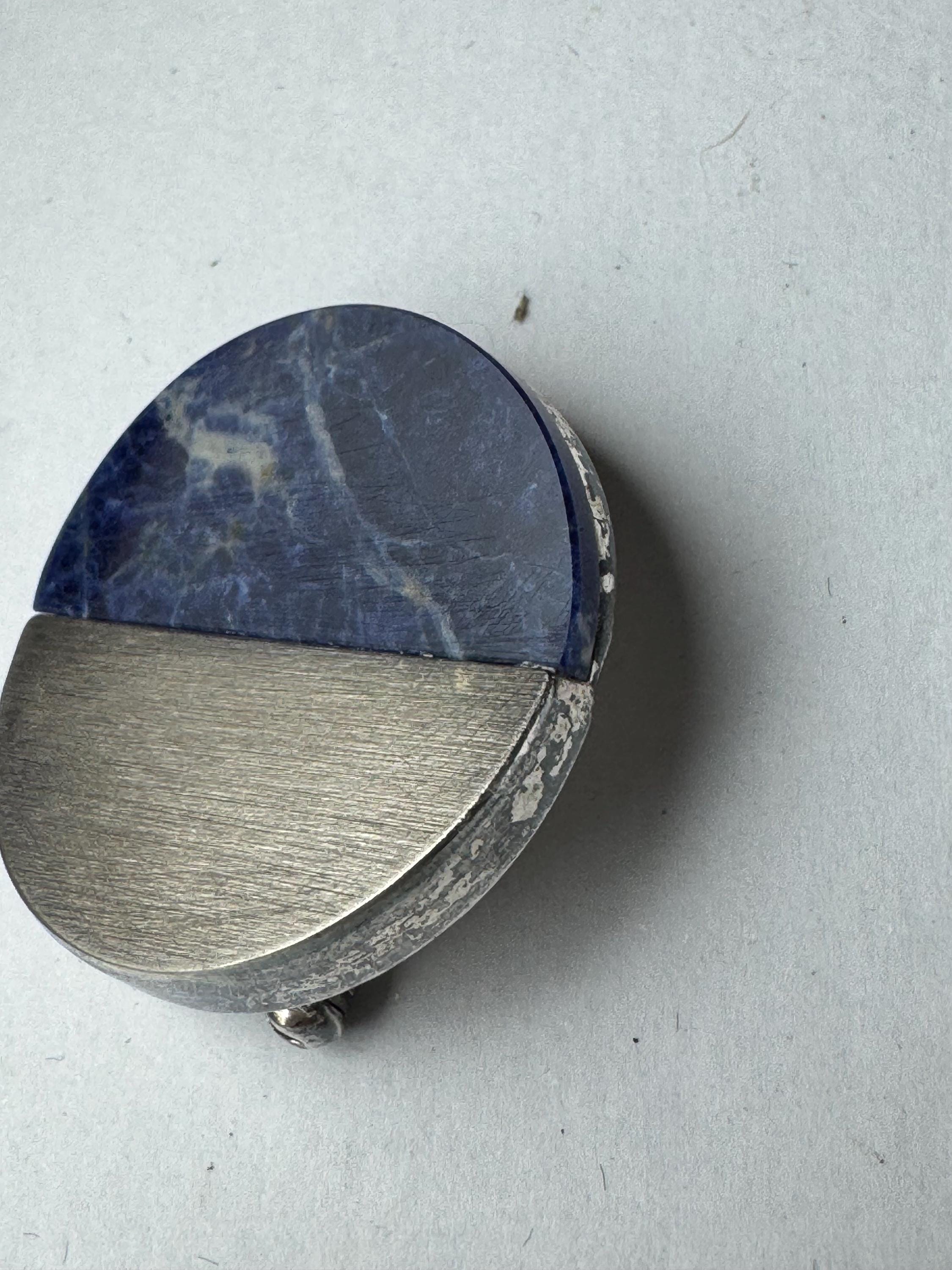 Antique 835 sodalite modernist brooch, German silver blue gemstone