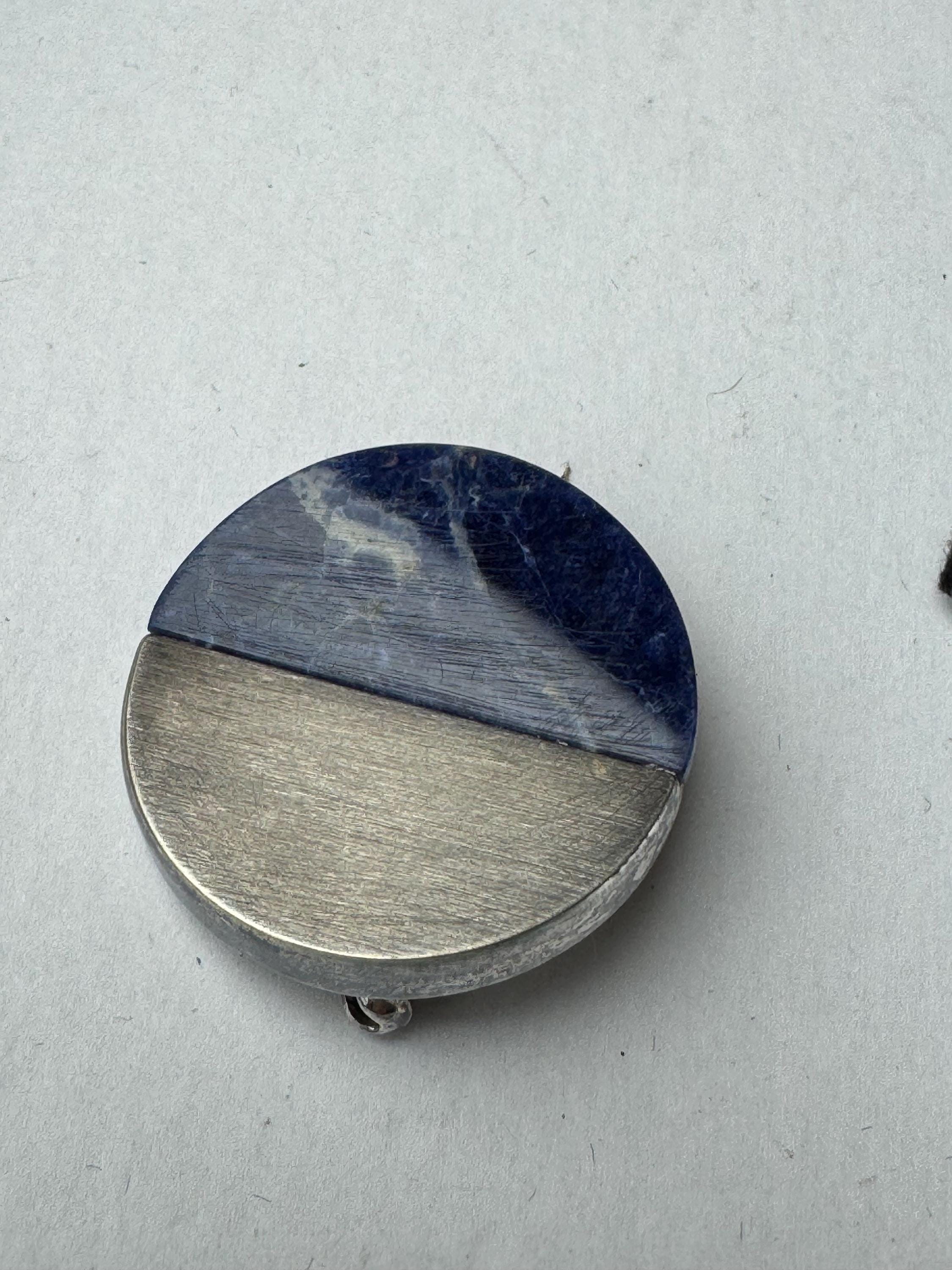 Antique 835 sodalite modernist brooch, German silver blue gemstone