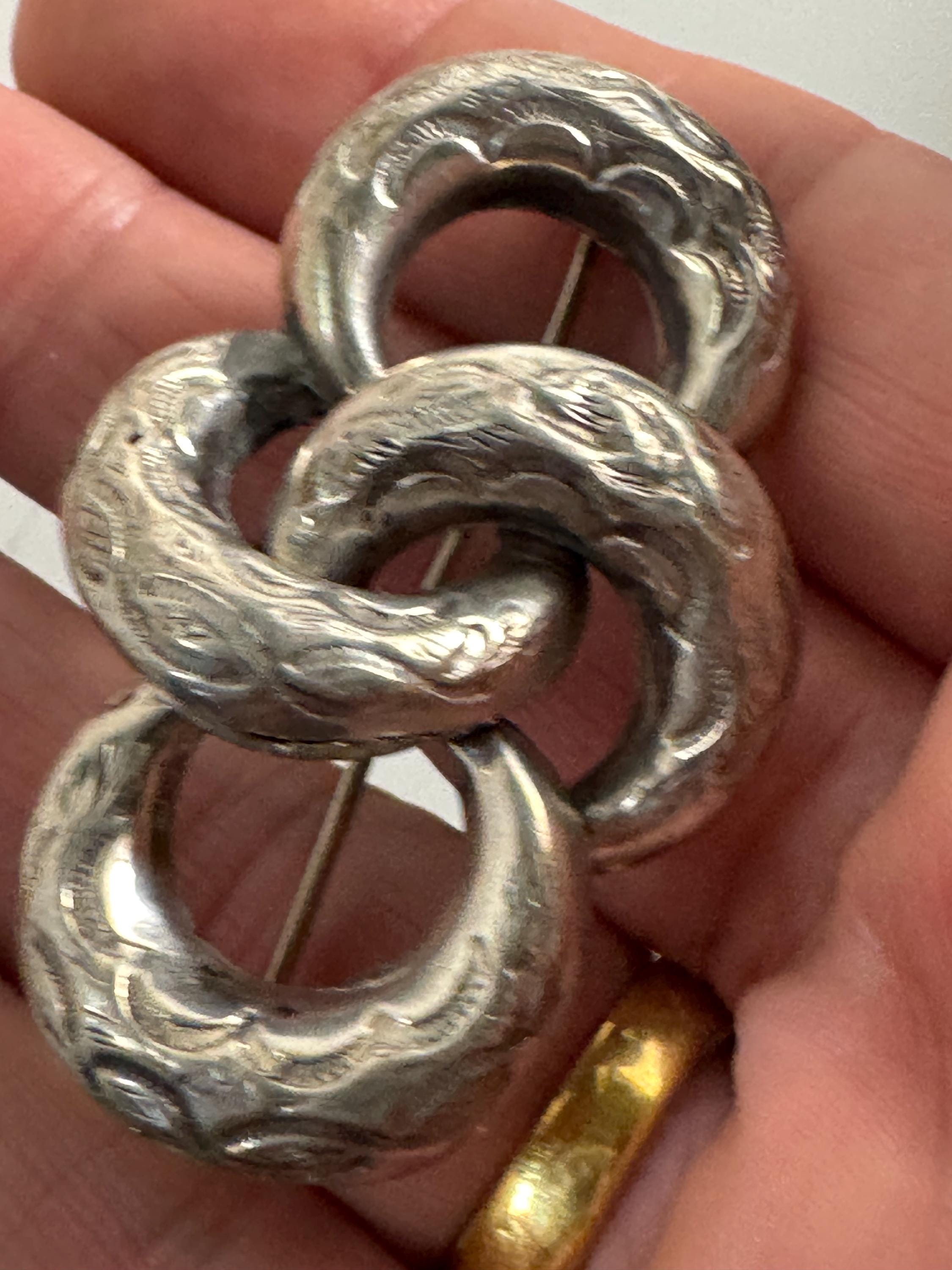 Victorian eternal lovers knot brooch, solid silver sweetheart pin 5cm