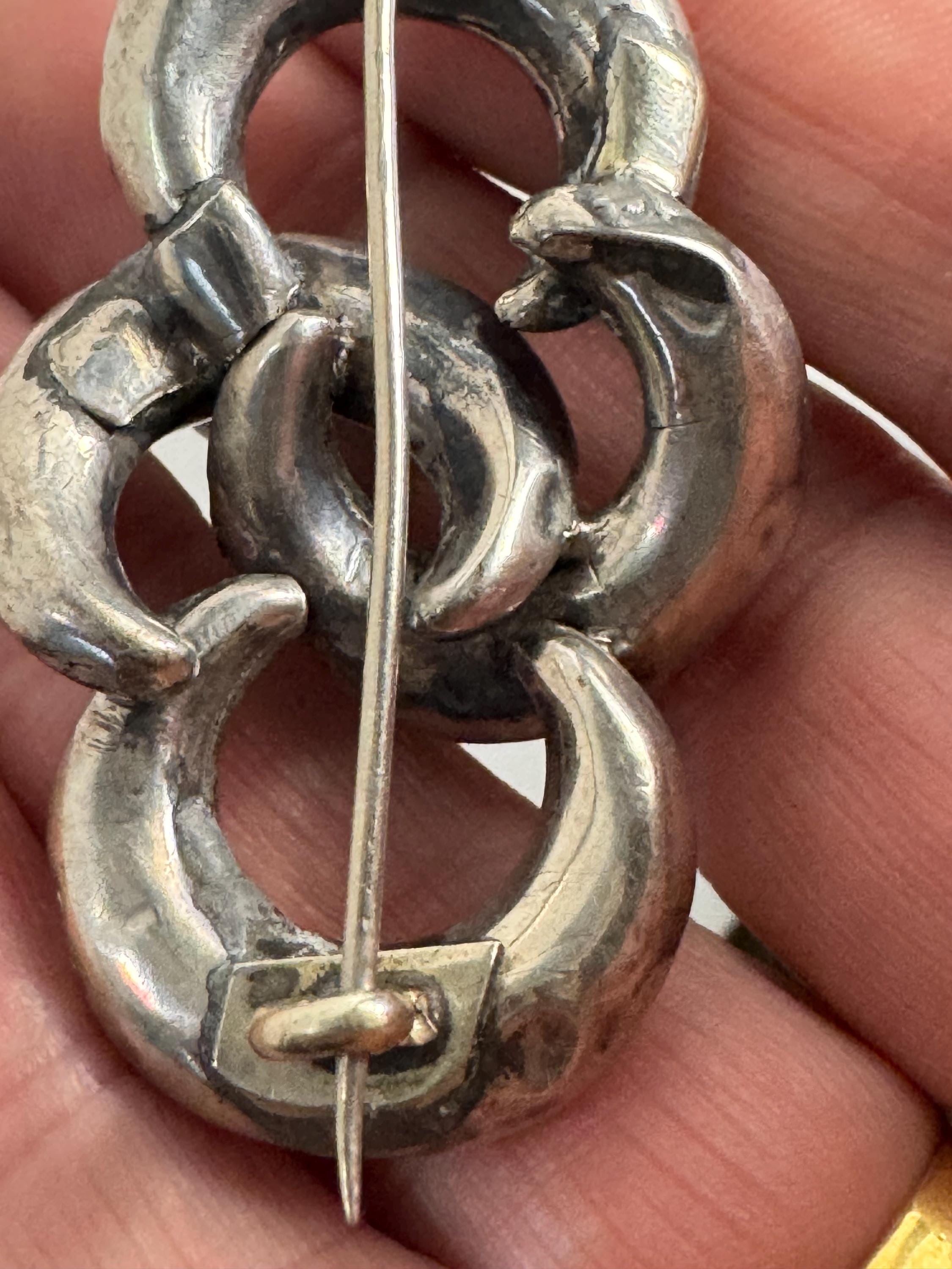 Victorian eternal lovers knot brooch, solid silver sweetheart pin 5cm