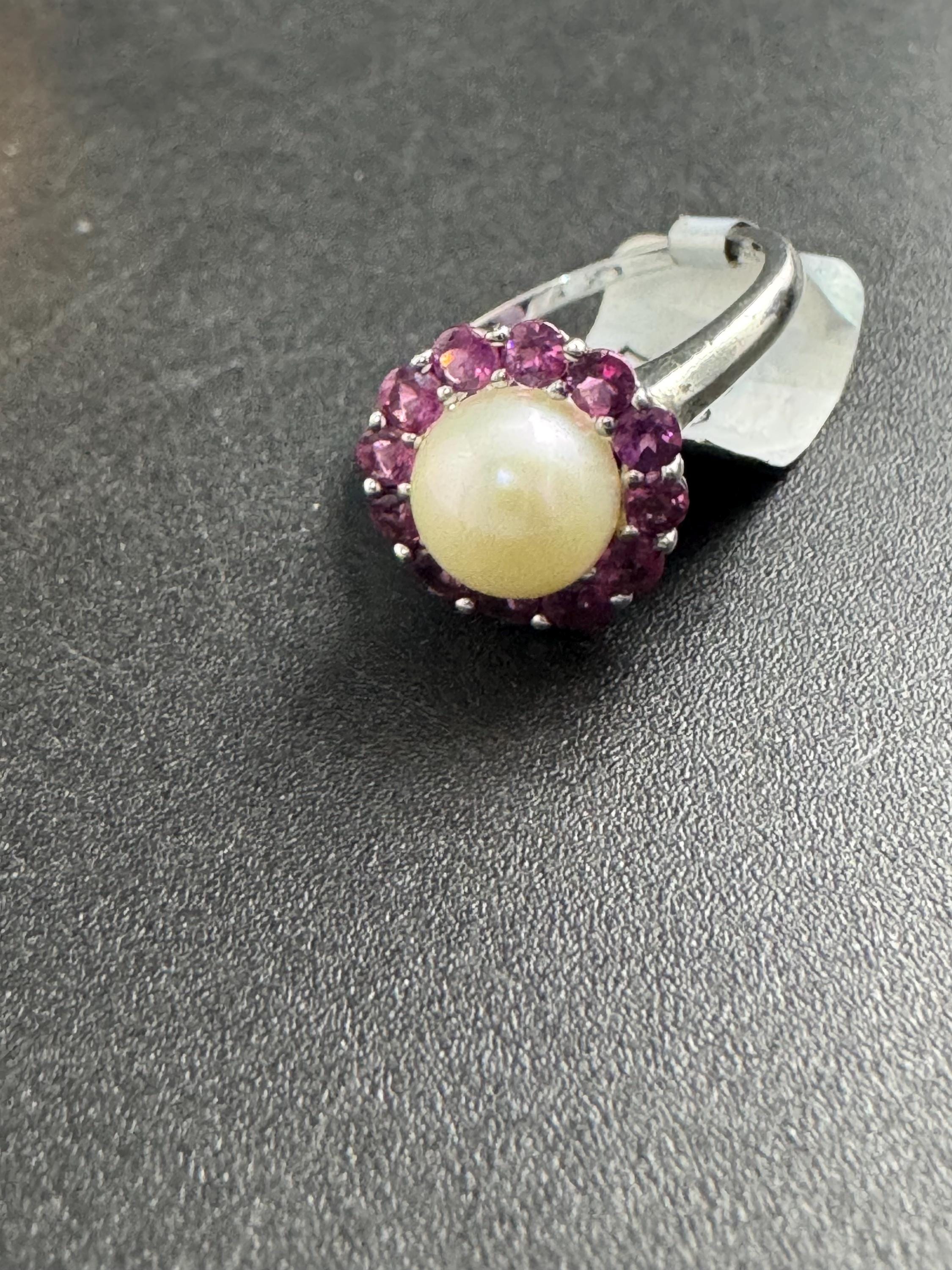 925 silver and pearl dress ring, TGGC size N.5, pink gemstones