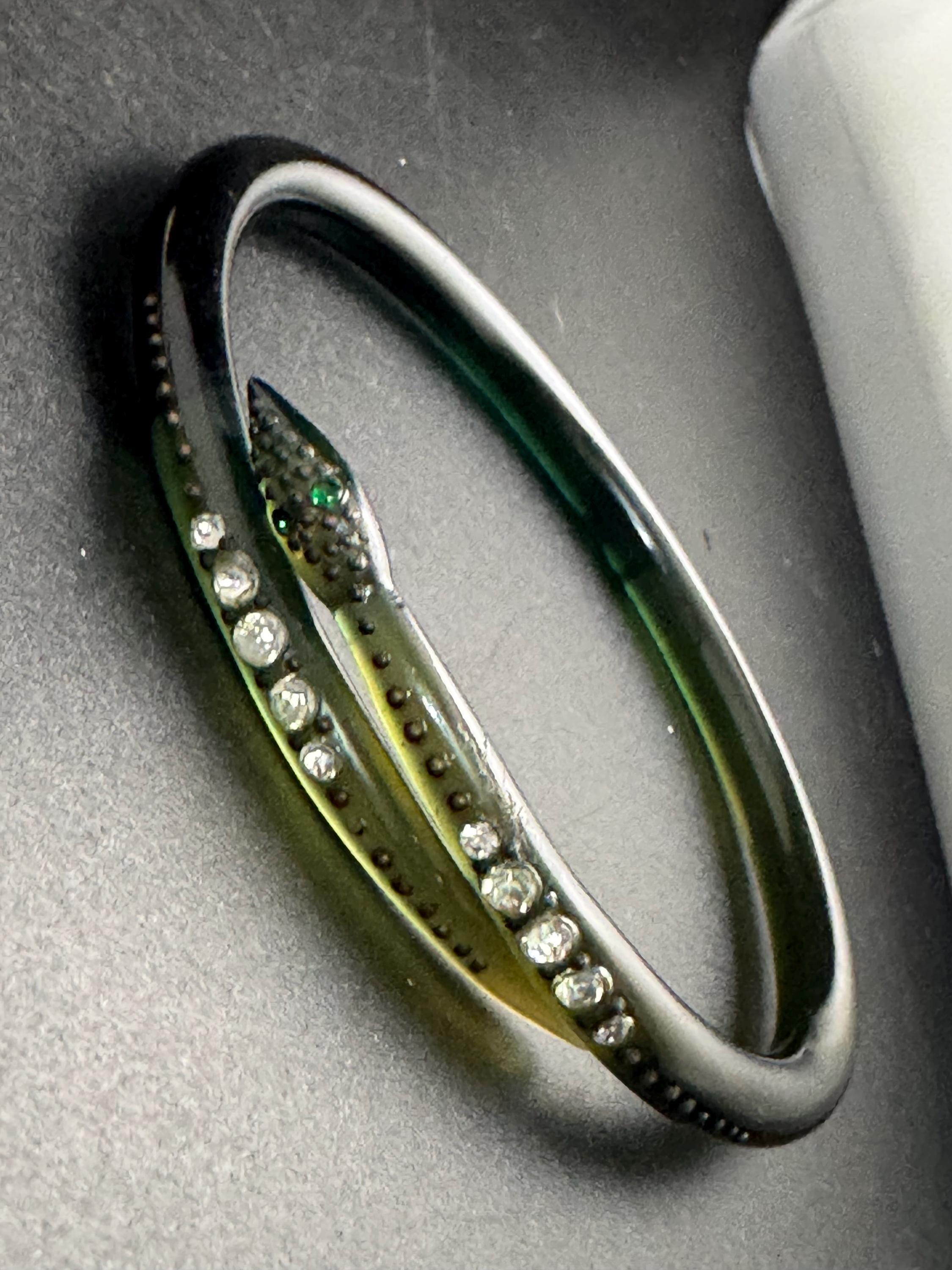 Art Deco Green Snake Bangle: Diamanté Galalith Bracelet Antique