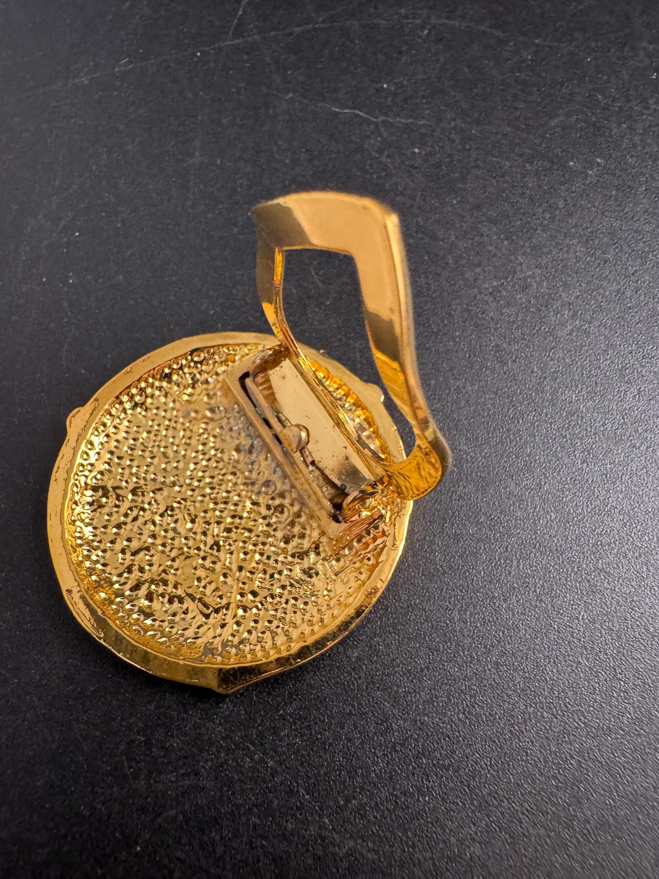 Gold coin Scarf Clip ring , vintage gold French old shop stock
