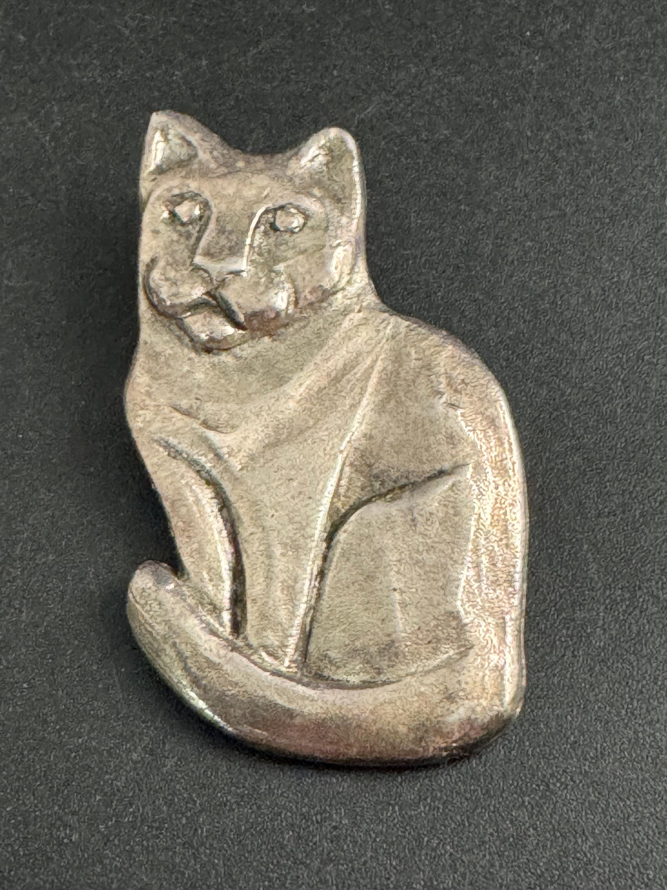 Jacky de G cat brooch, Paris designer silver tone and fully signed