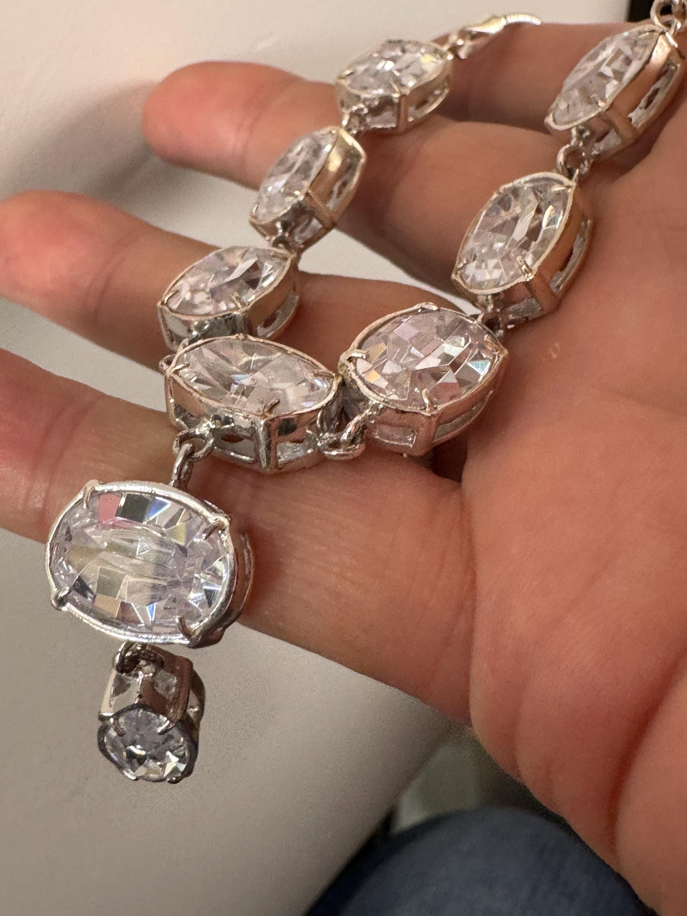 Modernist crystal necklace by Newbridge silverware, silver plated dropper