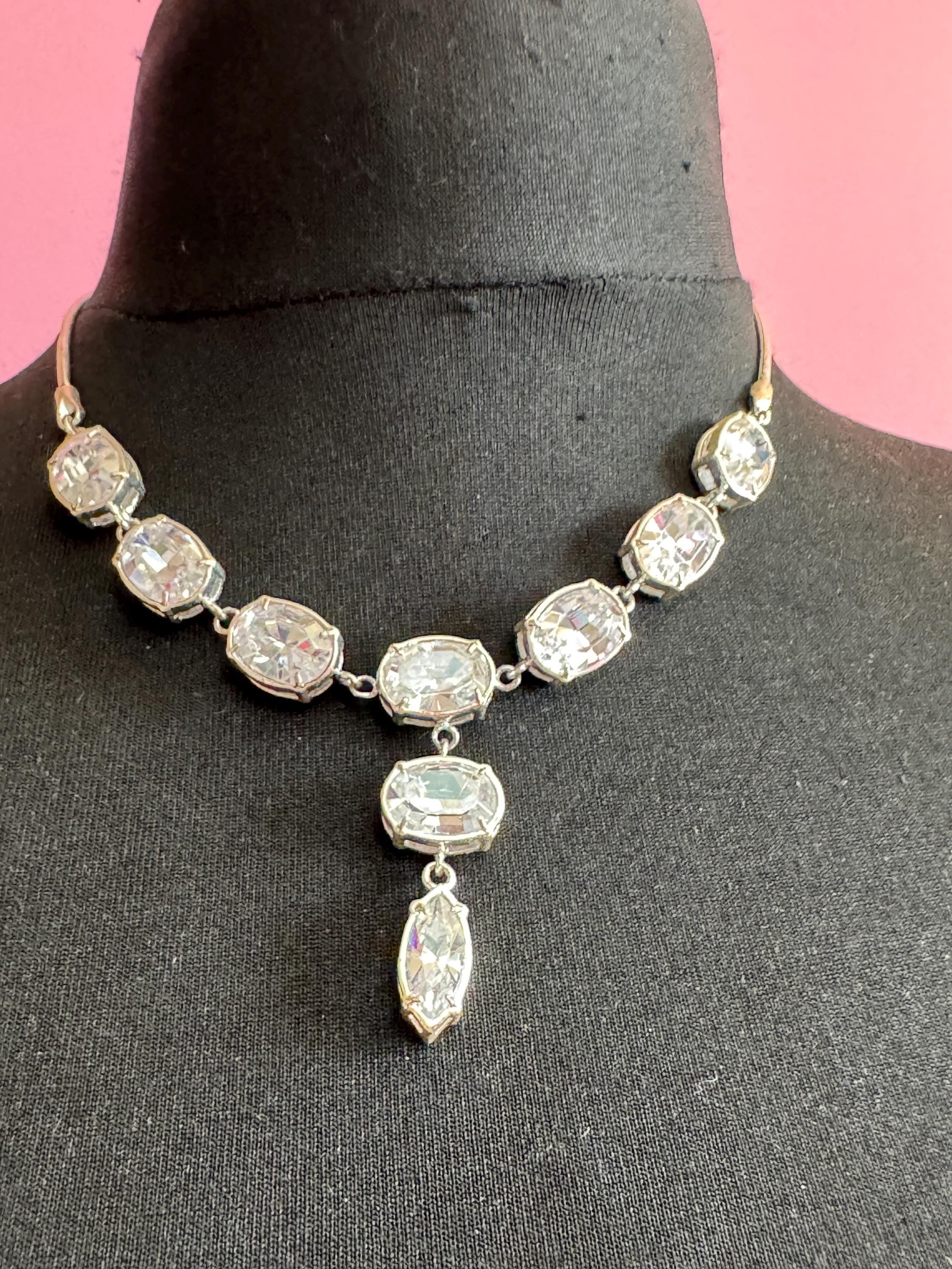 Modernist crystal necklace by Newbridge silverware, silver plated dropper