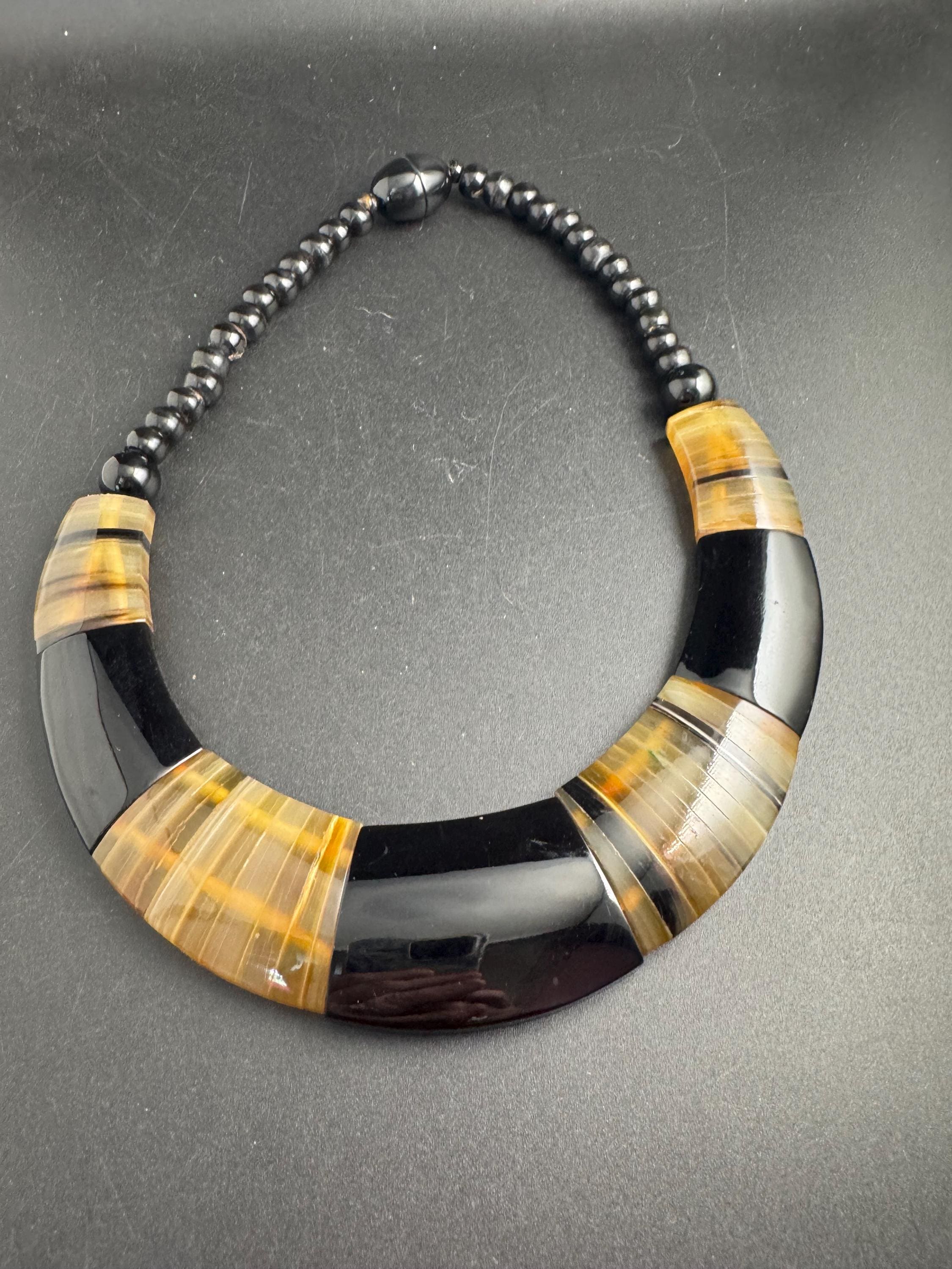 Black brown wide collar necklace, Chunky beads statement piece