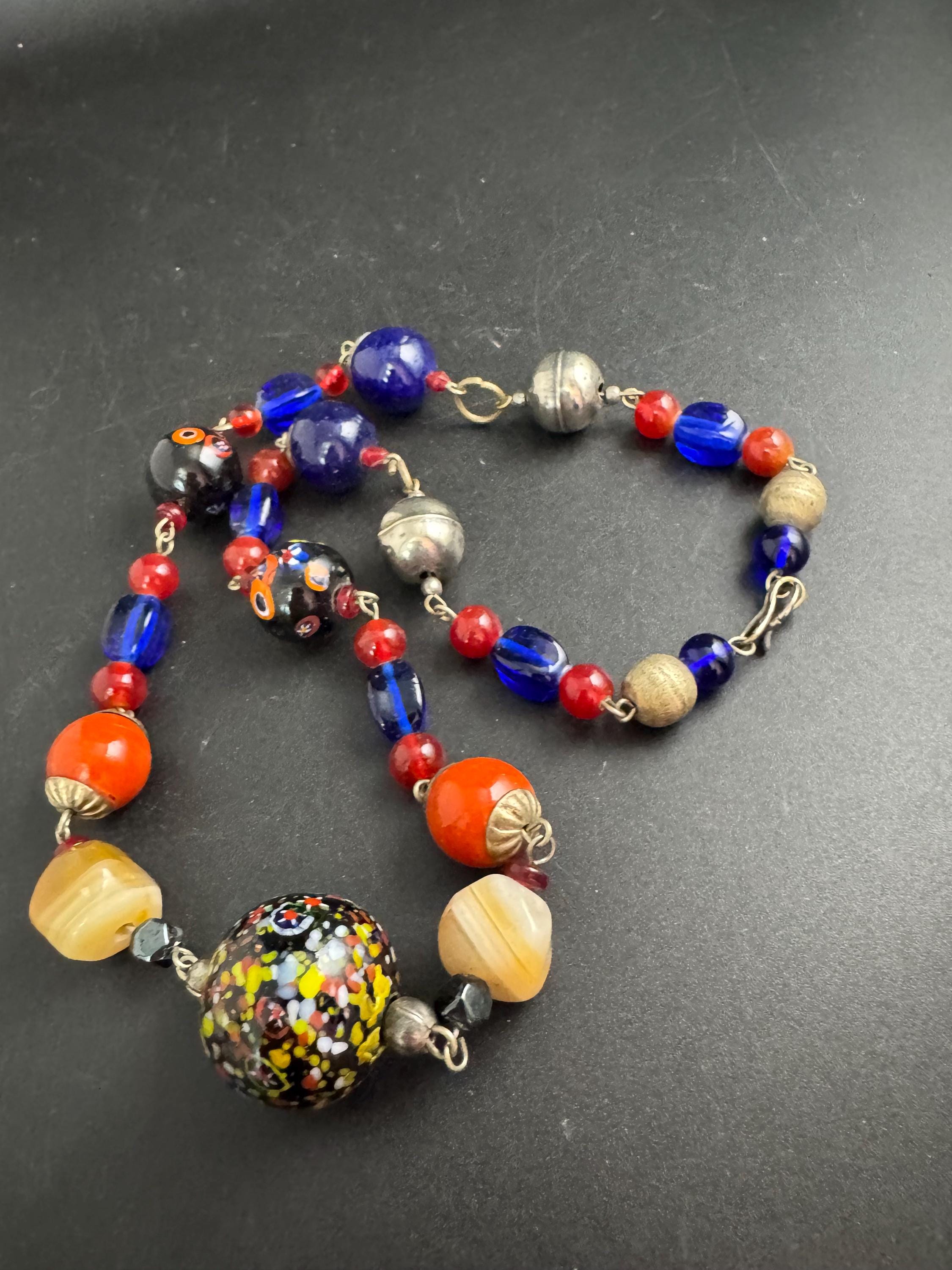 Venetian art glass bead necklace, end of day artisan necklace