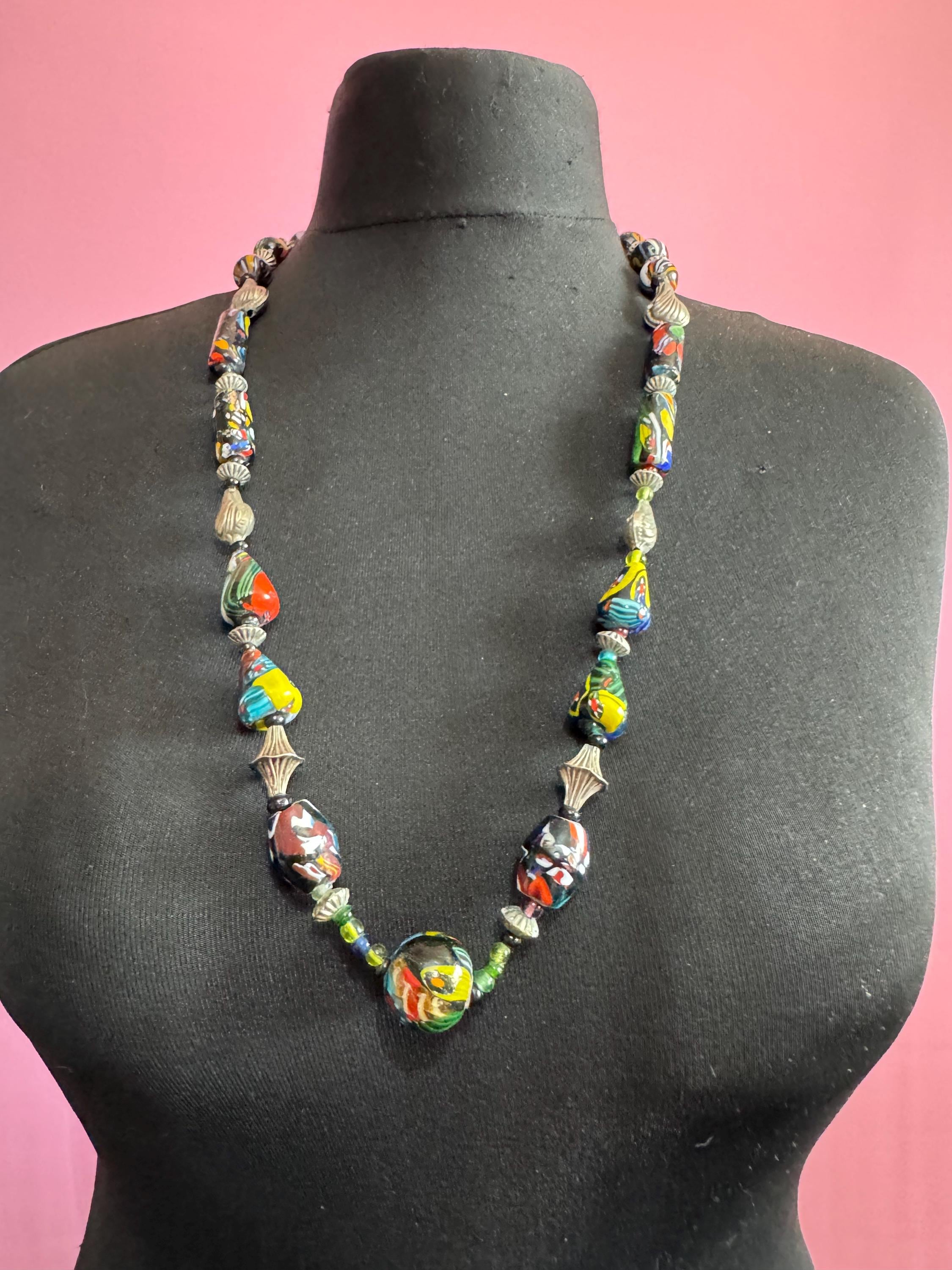Venetian chunky art glass bead necklace, end of day artisan Italian jewellery