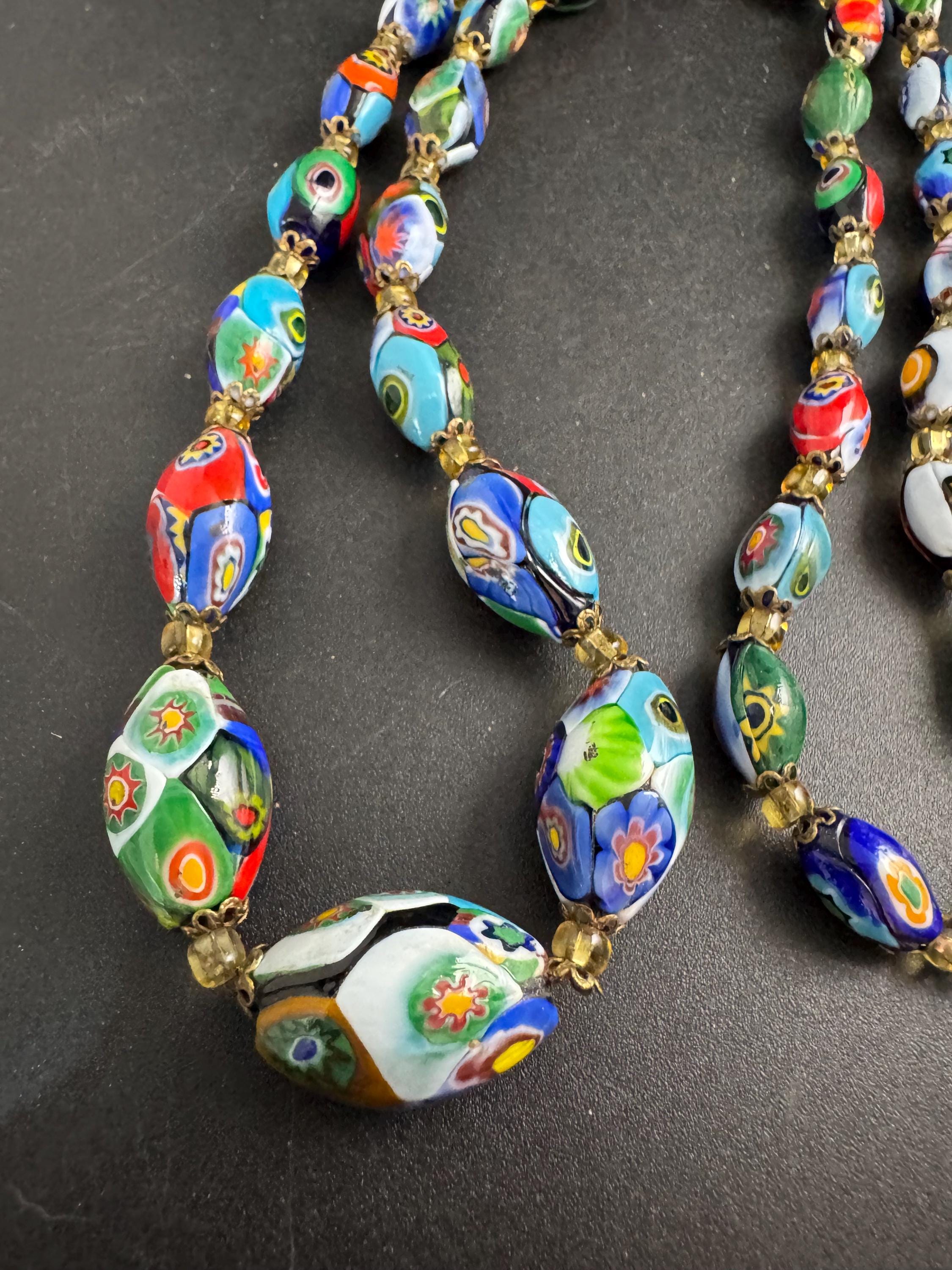 Coloured Milifiore glass beaded necklace, Italian artisan beads
