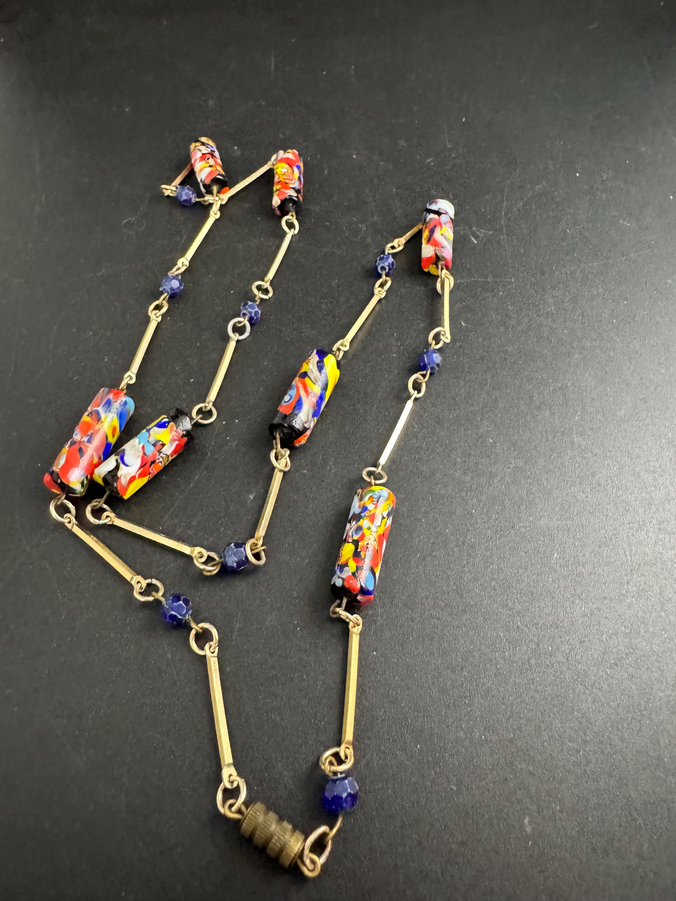 Venetian black art glass marbled bead necklace, end of day artisan Italian jewellery