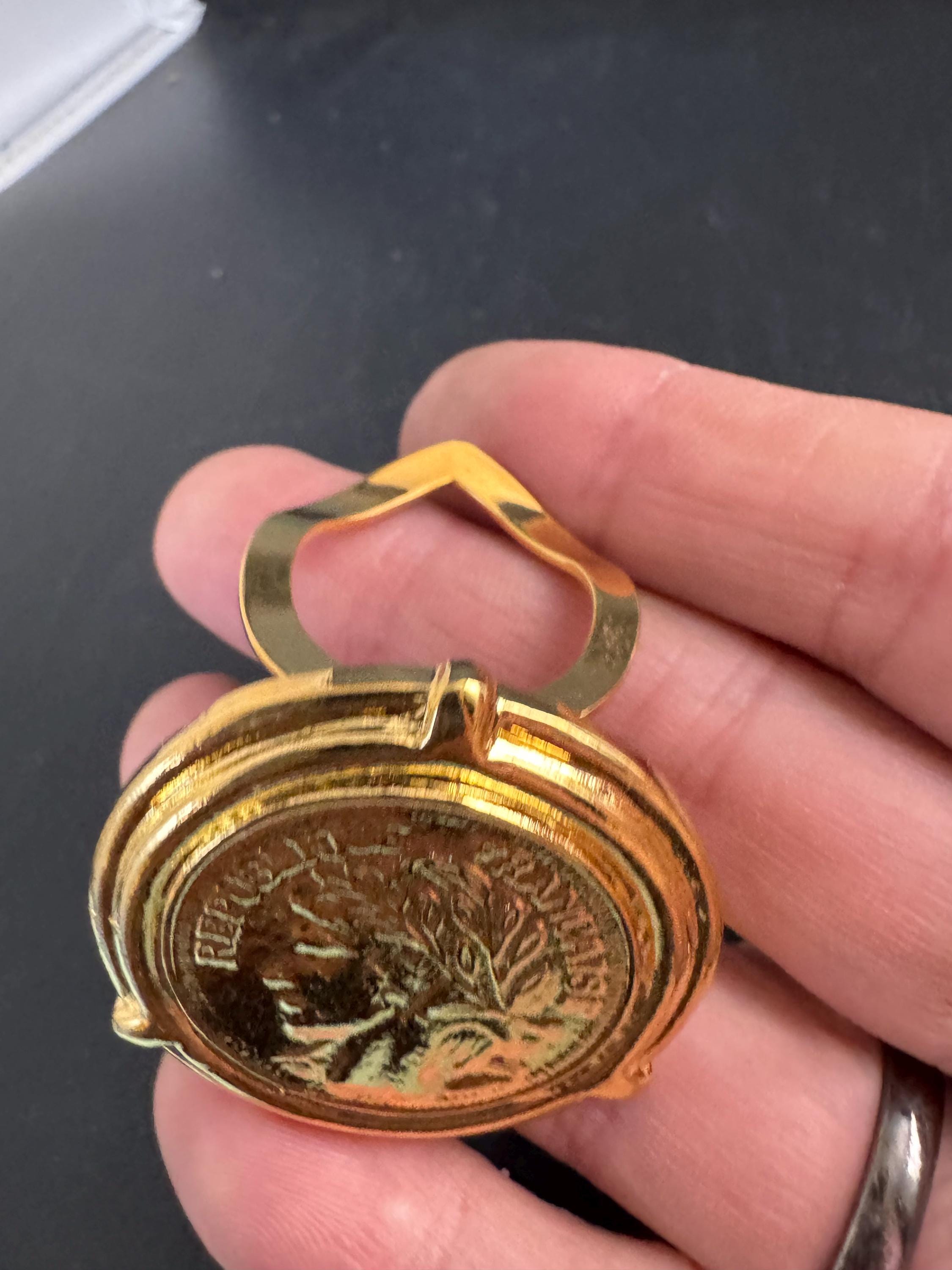 Gold coin Scarf Clip ring , vintage gold French old shop stock