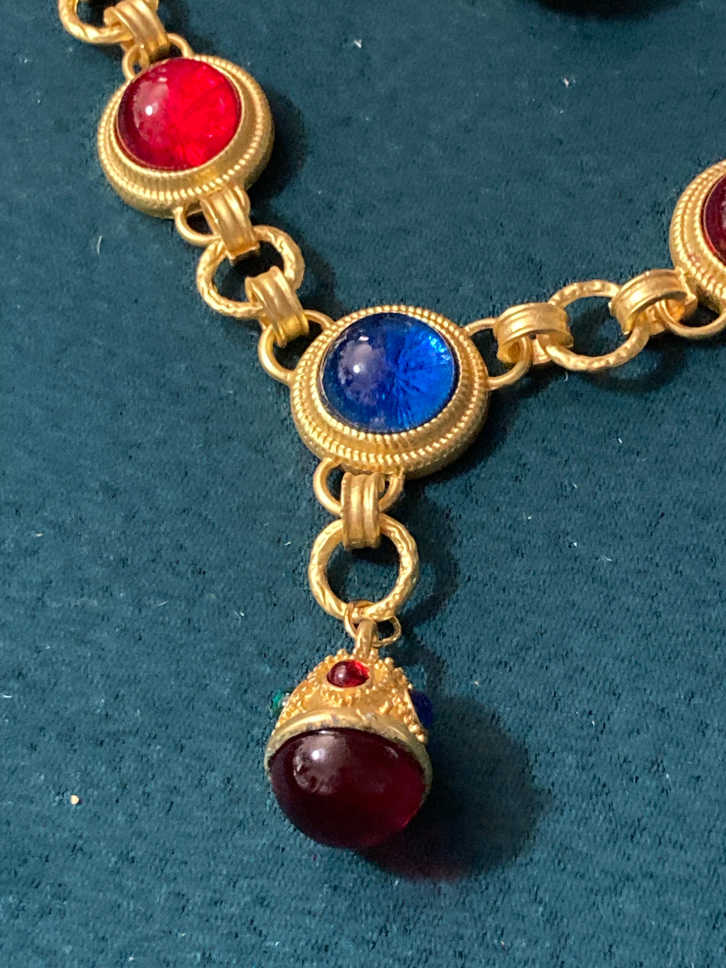 Etruscan glass cabochon gripoix style necklace