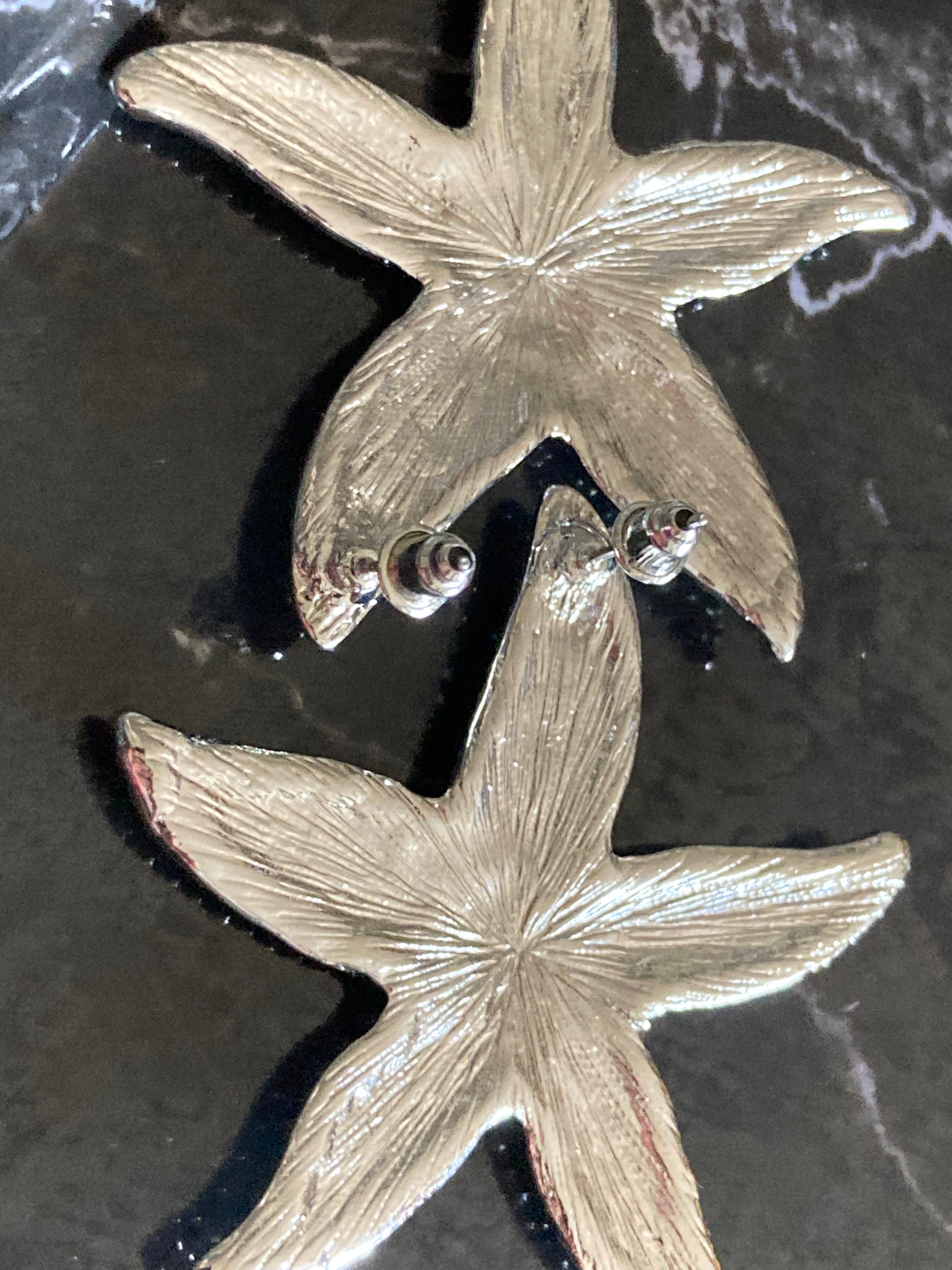 Oversized silver starfish earrings nautical