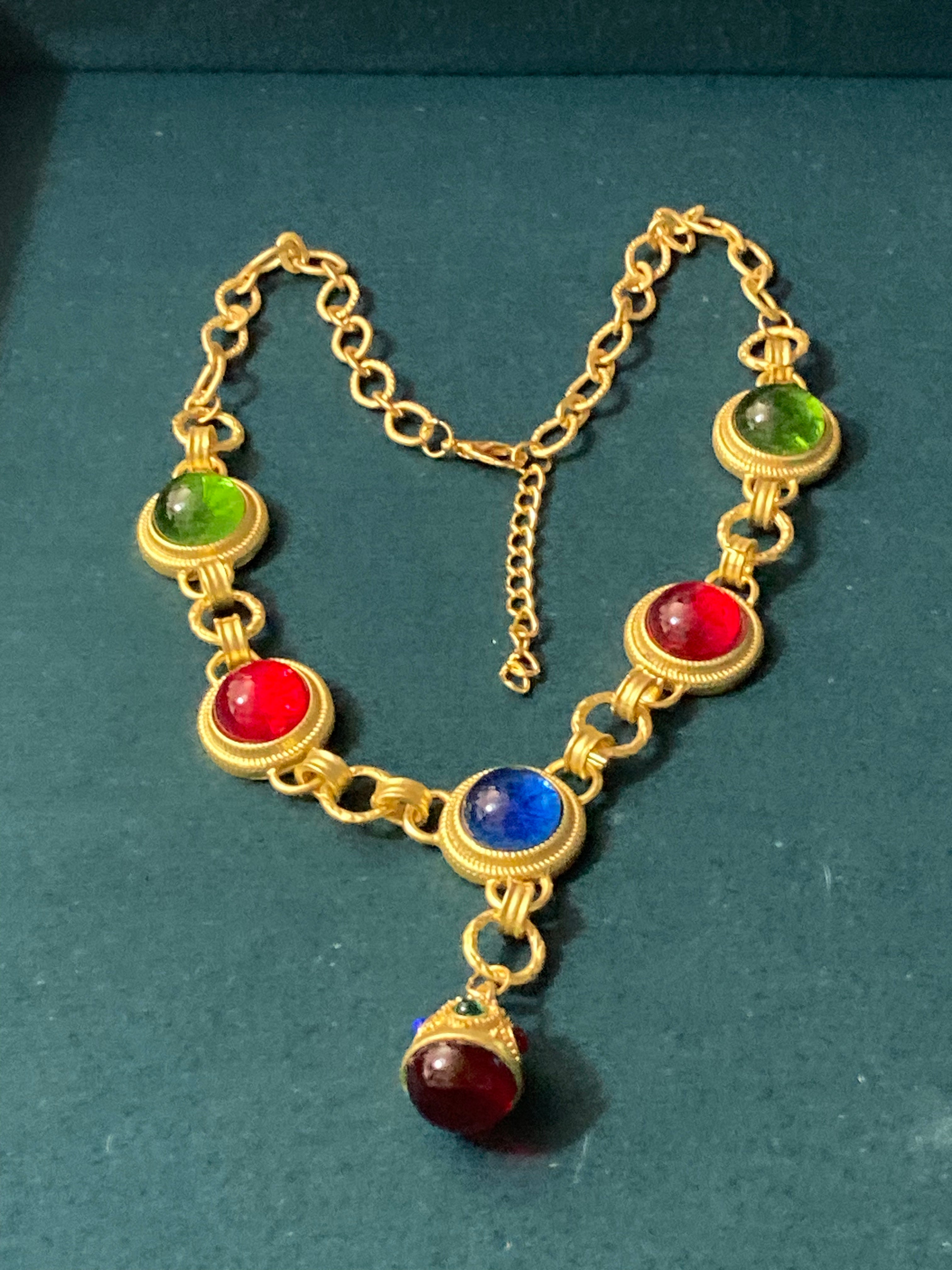 Etruscan glass cabochon gripoix style necklace