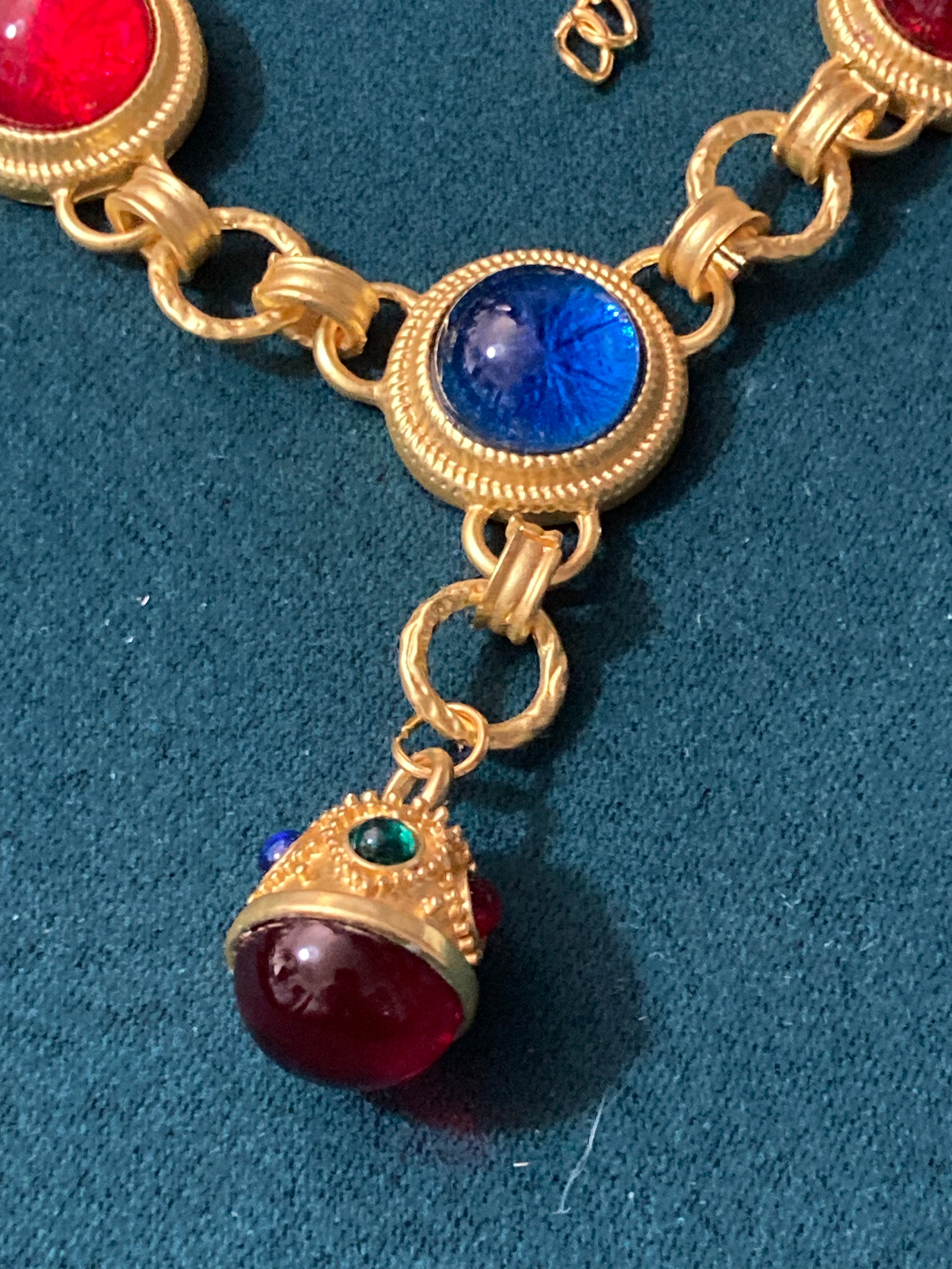 Etruscan glass cabochon gripoix style necklace