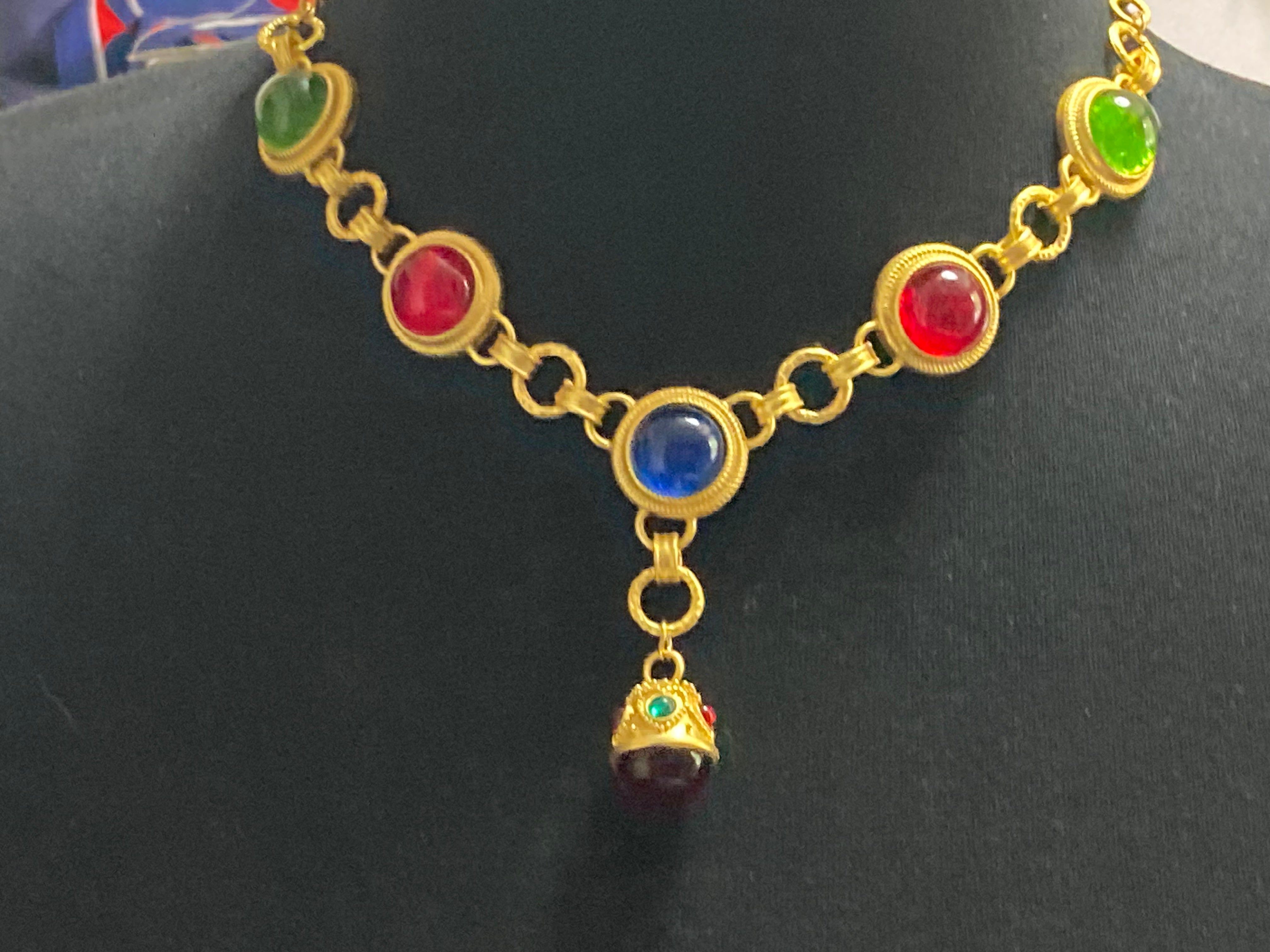 Etruscan glass cabochon gripoix style necklace