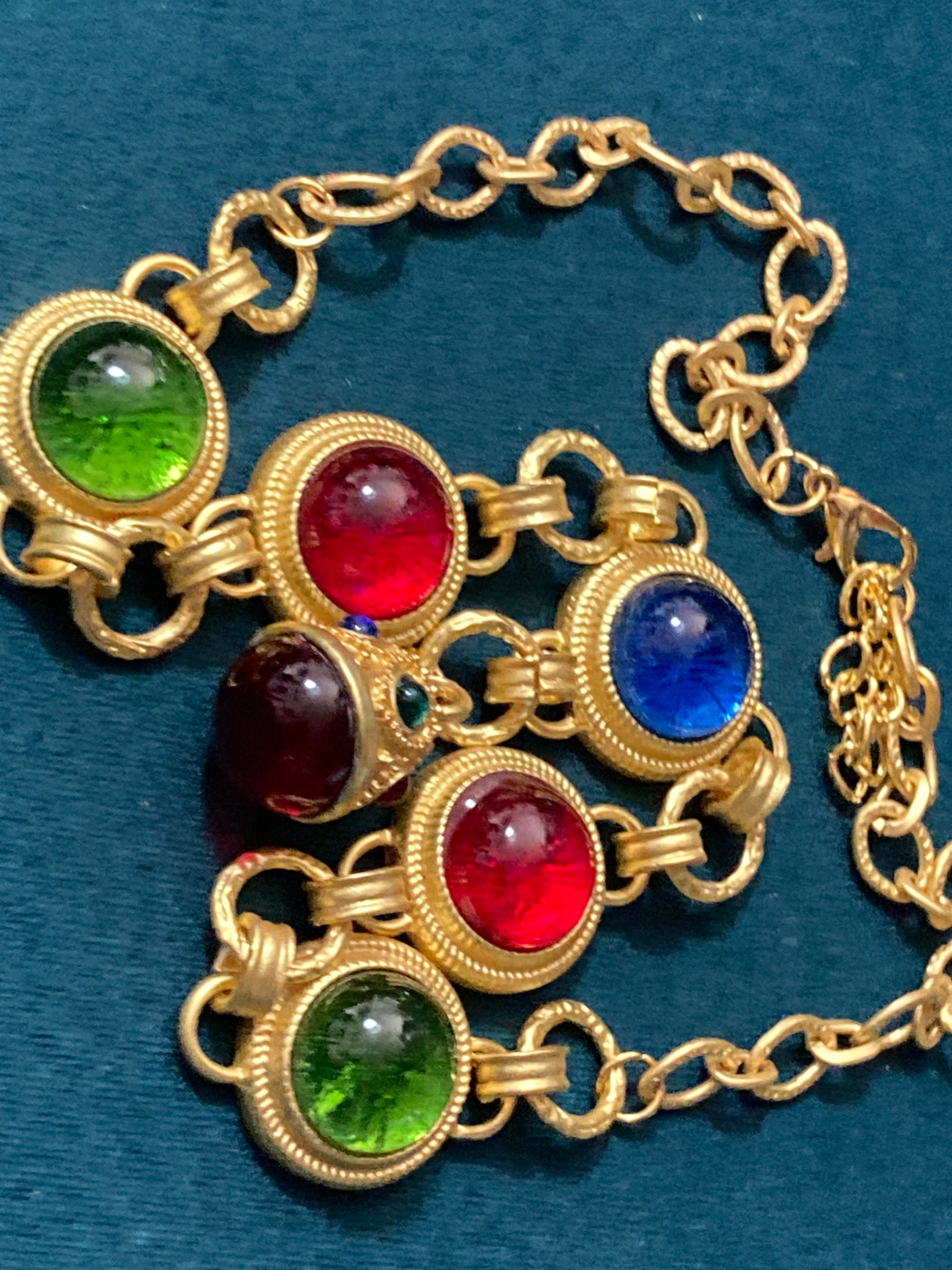 Etruscan glass cabochon gripoix style necklace