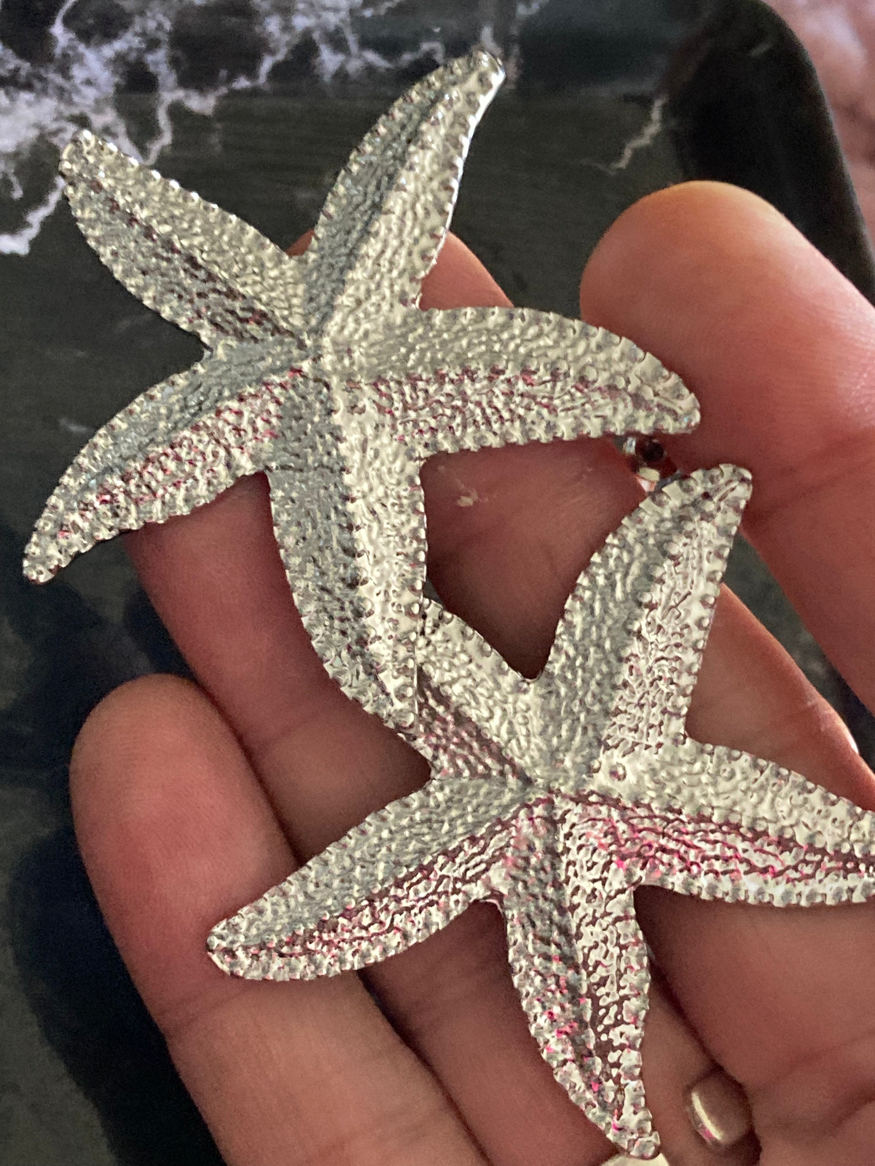 Oversized silver starfish earrings nautical