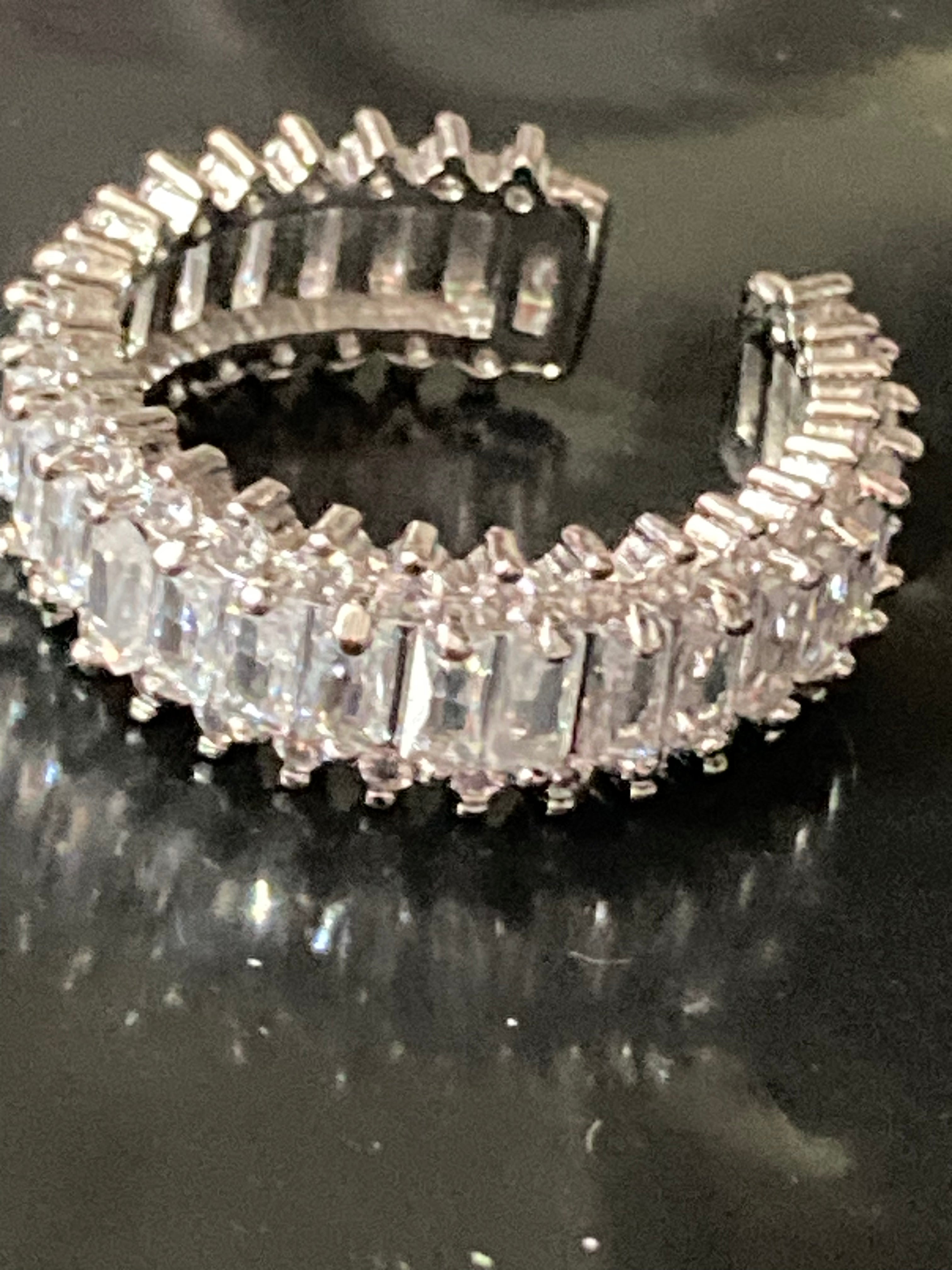 High End clear CZ ring baguette Crystal diamanté white gold plated adjustable