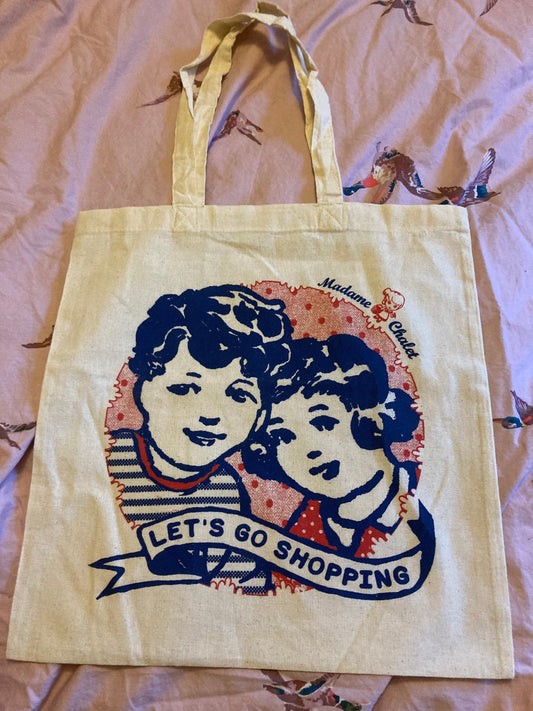 Kitsch vintage Retro natural large canvas printed shopper shopping bag