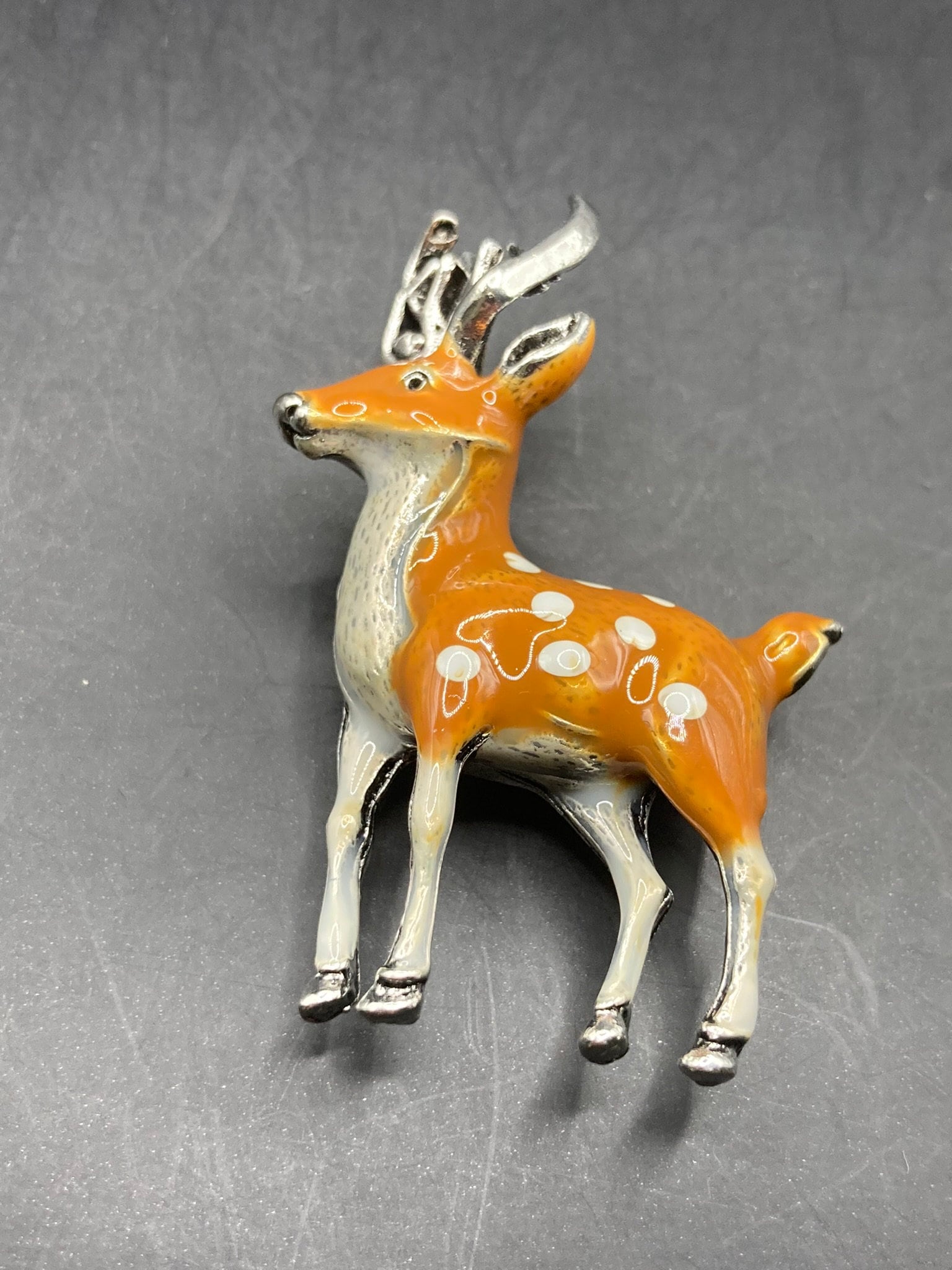brown Enamel deer Fawn stag brooch woodland animal