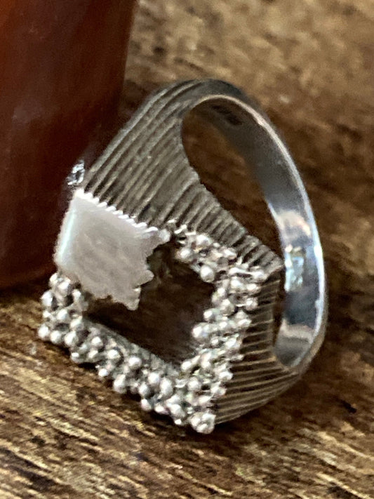 brutalist heavy 925 Sterling silver ring size p a usa 8 1970s