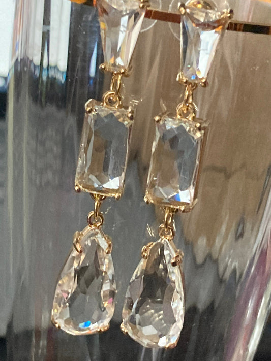 18k Gold plated faceted crystal glass diamante rhinestone teardrop earrings