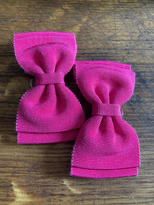 Vintage pair of bright pink GROSGRAIN ribbon BOW shoe clips