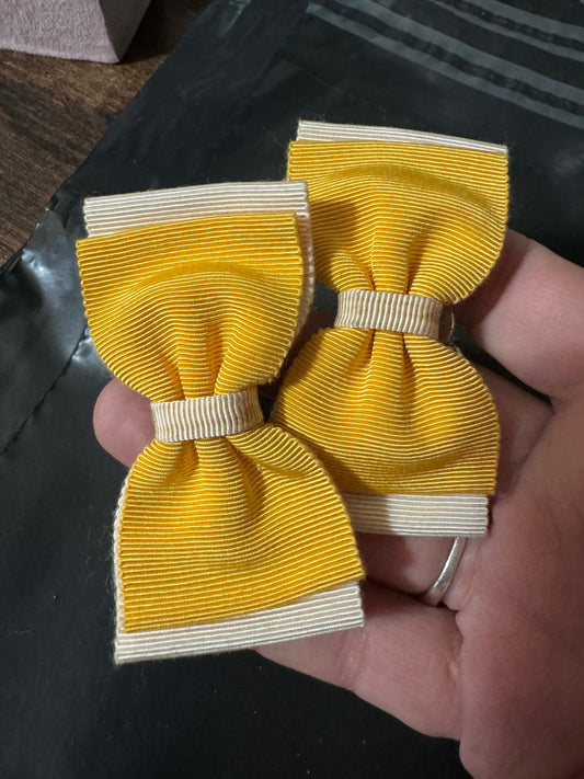 Vintage pair of yellow and white grosgrain BOW shoe clips
