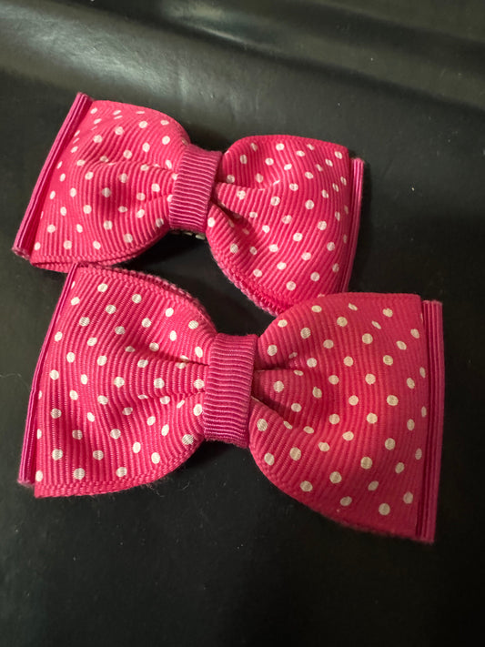 Vintage pair of Bright pink spotty polka dot grosgrain BOW shoe clips