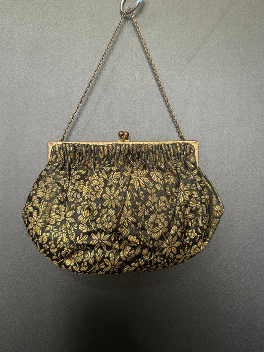 French Vintage black and gold small Brocade Evening Bag Purse