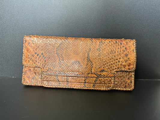 vintage 1940s brown genuine leather snake croc skin clutch bag handbag purse mid century