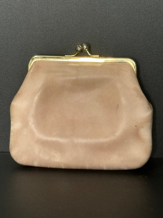 Vintage Beige pink leather lined with integral suspended coin granny purse