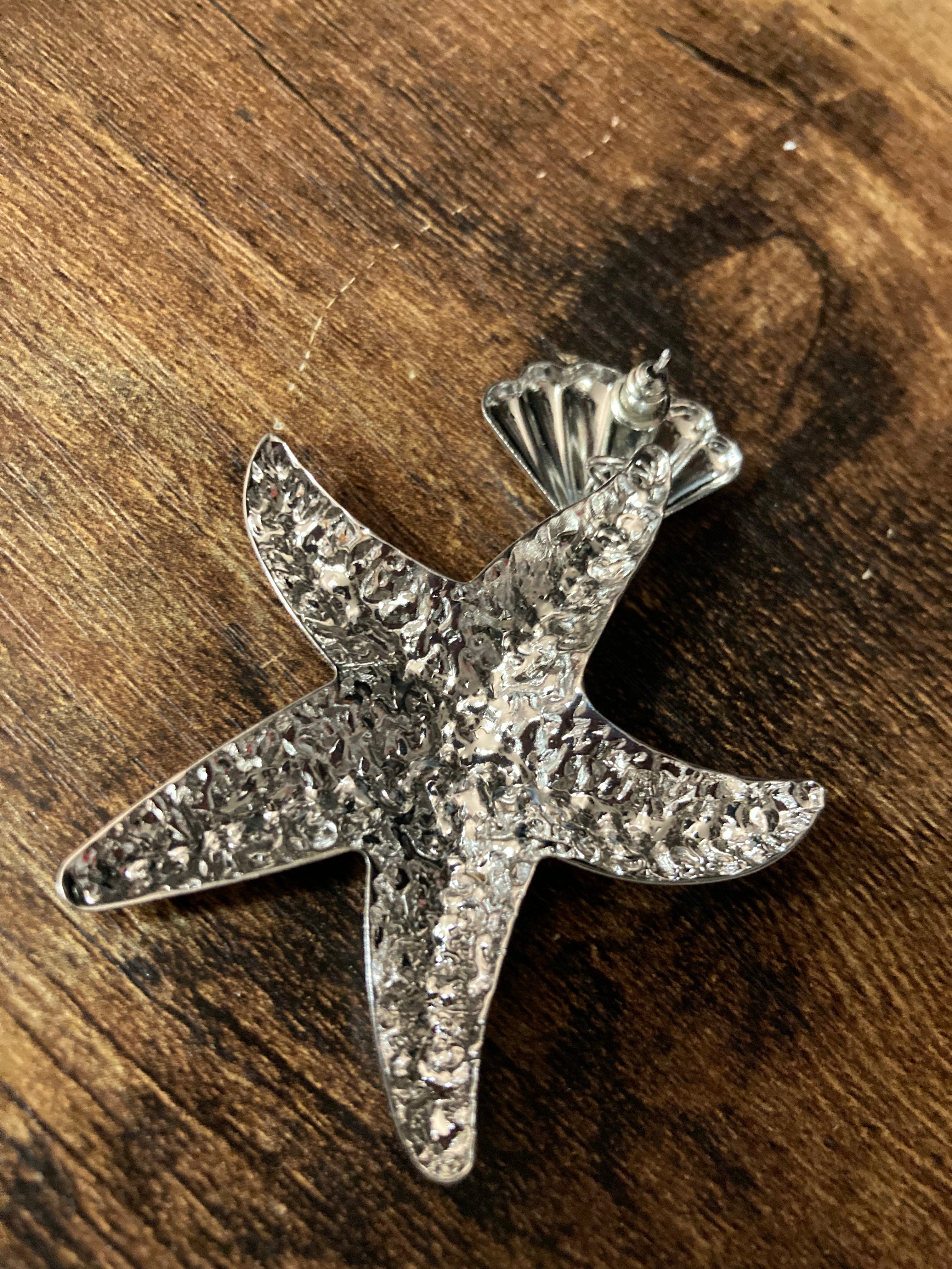 Oversized silver metal starfish earrings