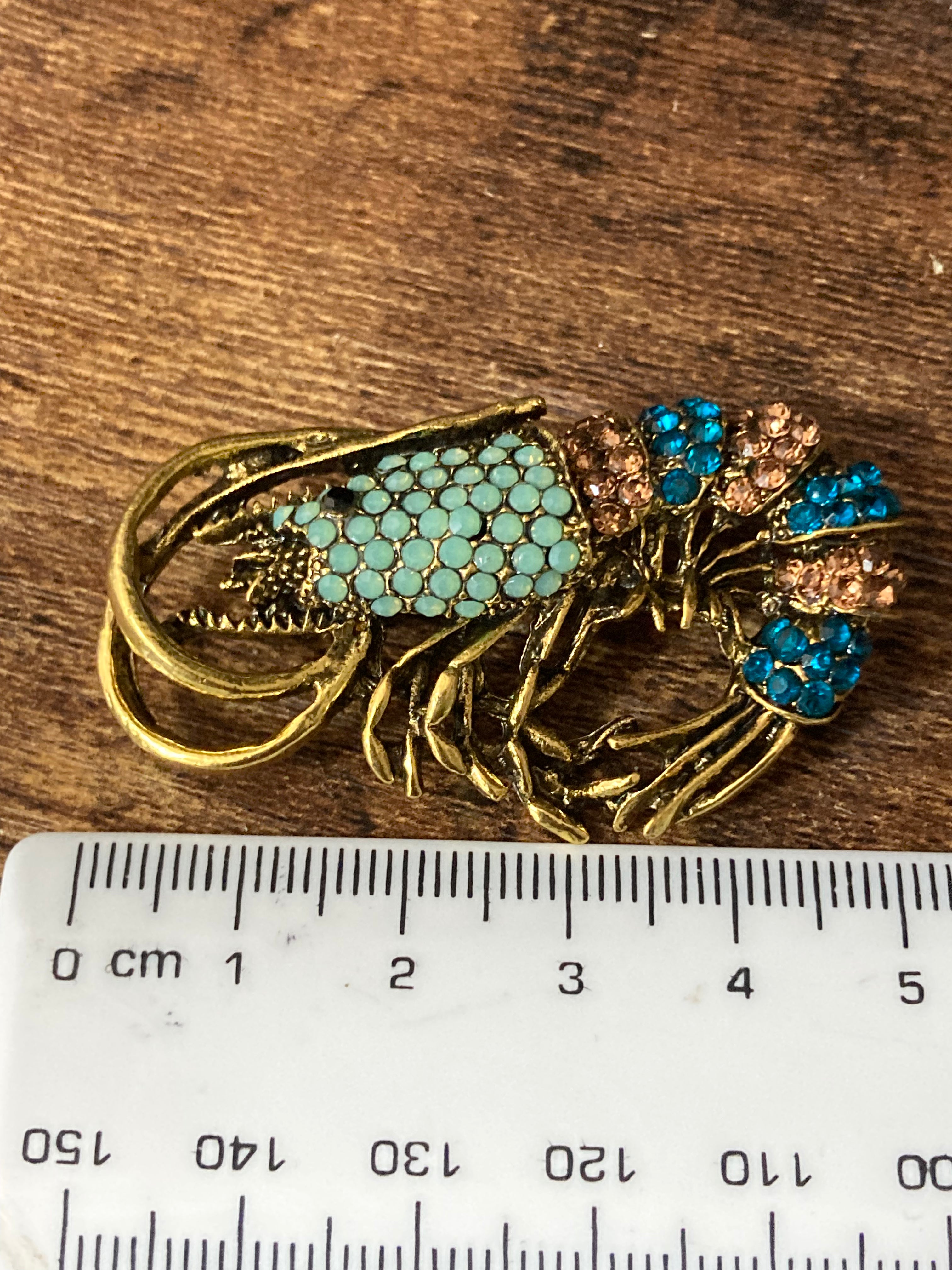 Gold diamanté shrimp prawn brooch