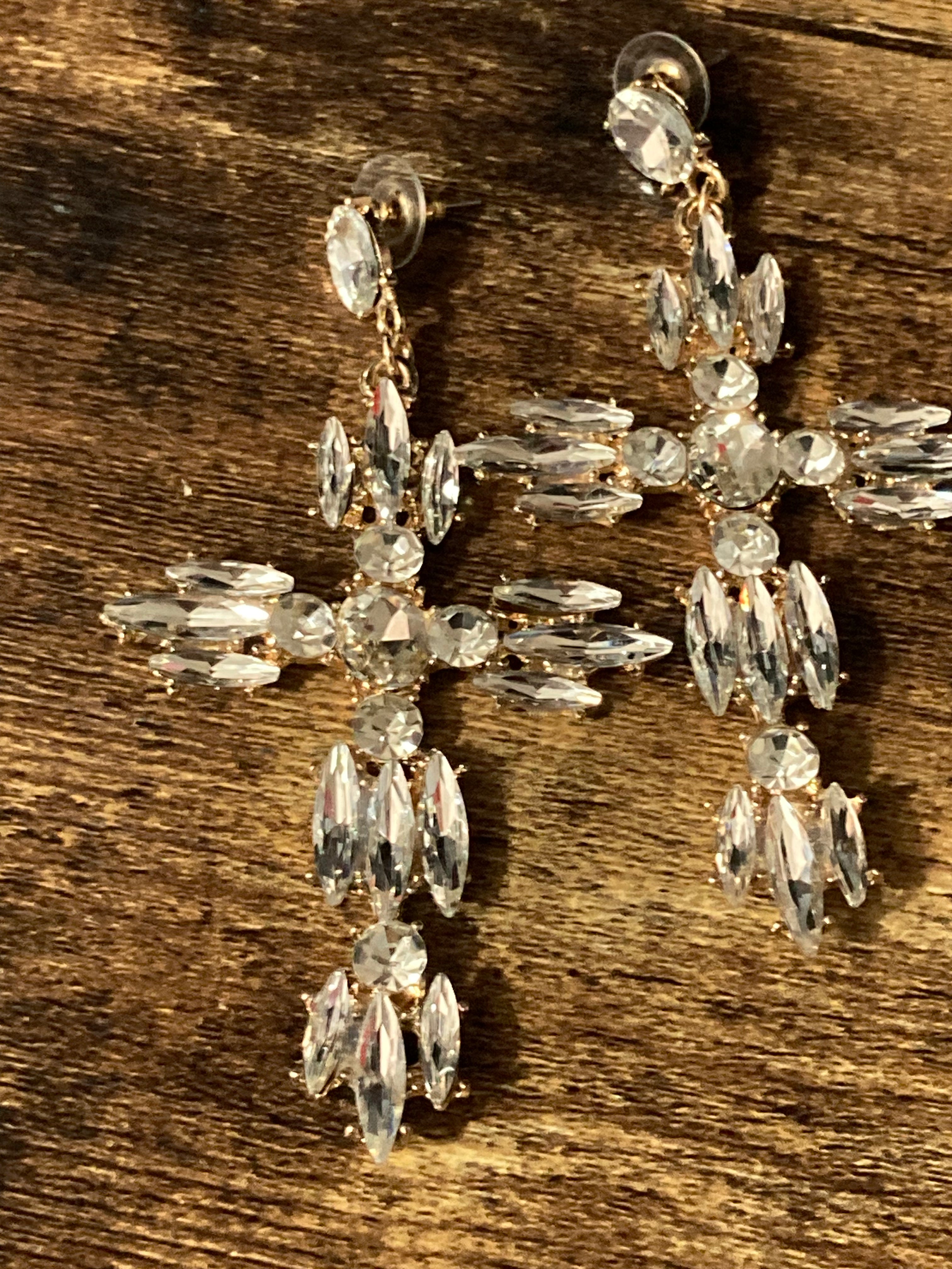 Oversized diamanté cross earrings
