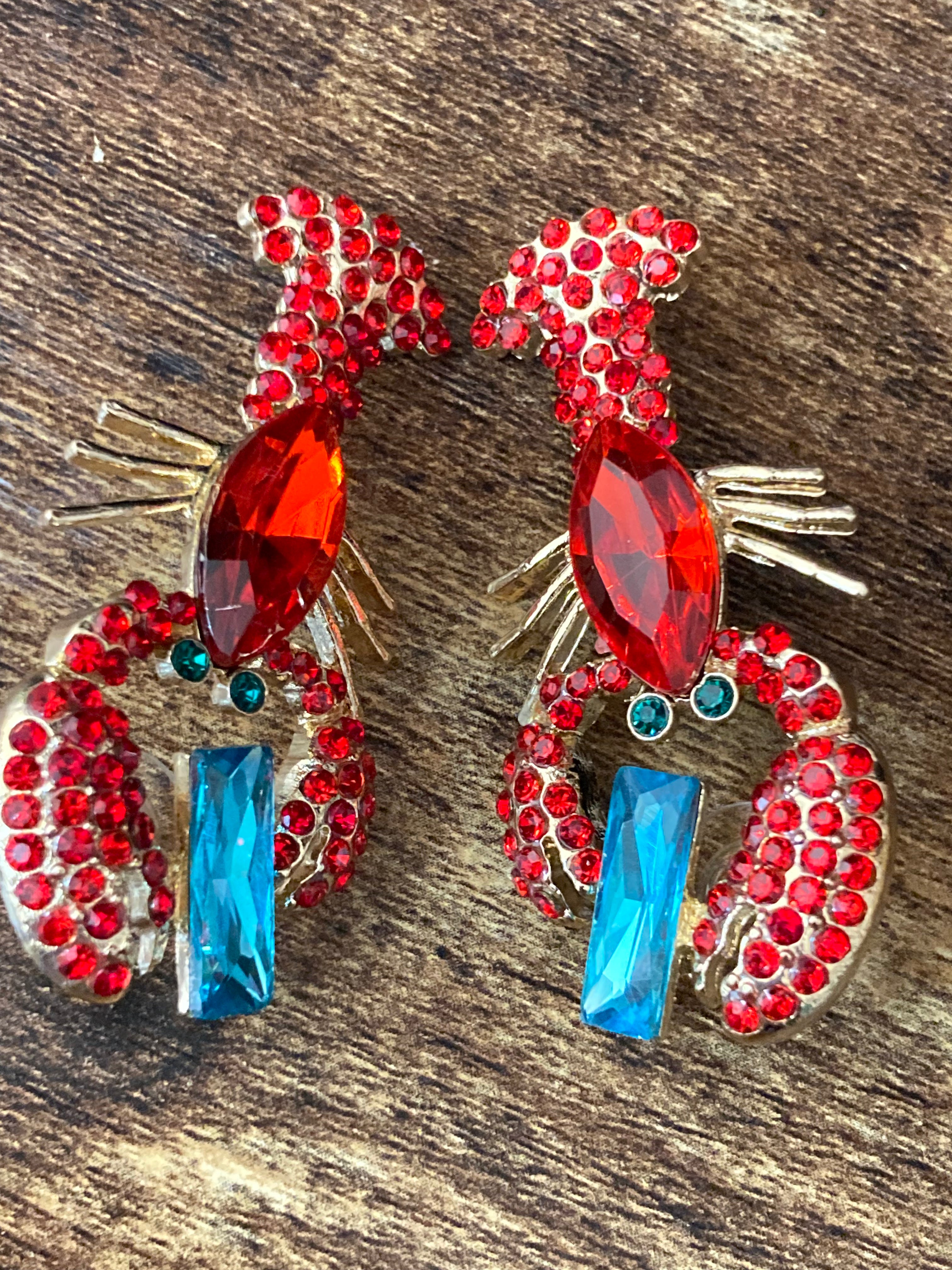 Crystal Diamanté red lobster earrings