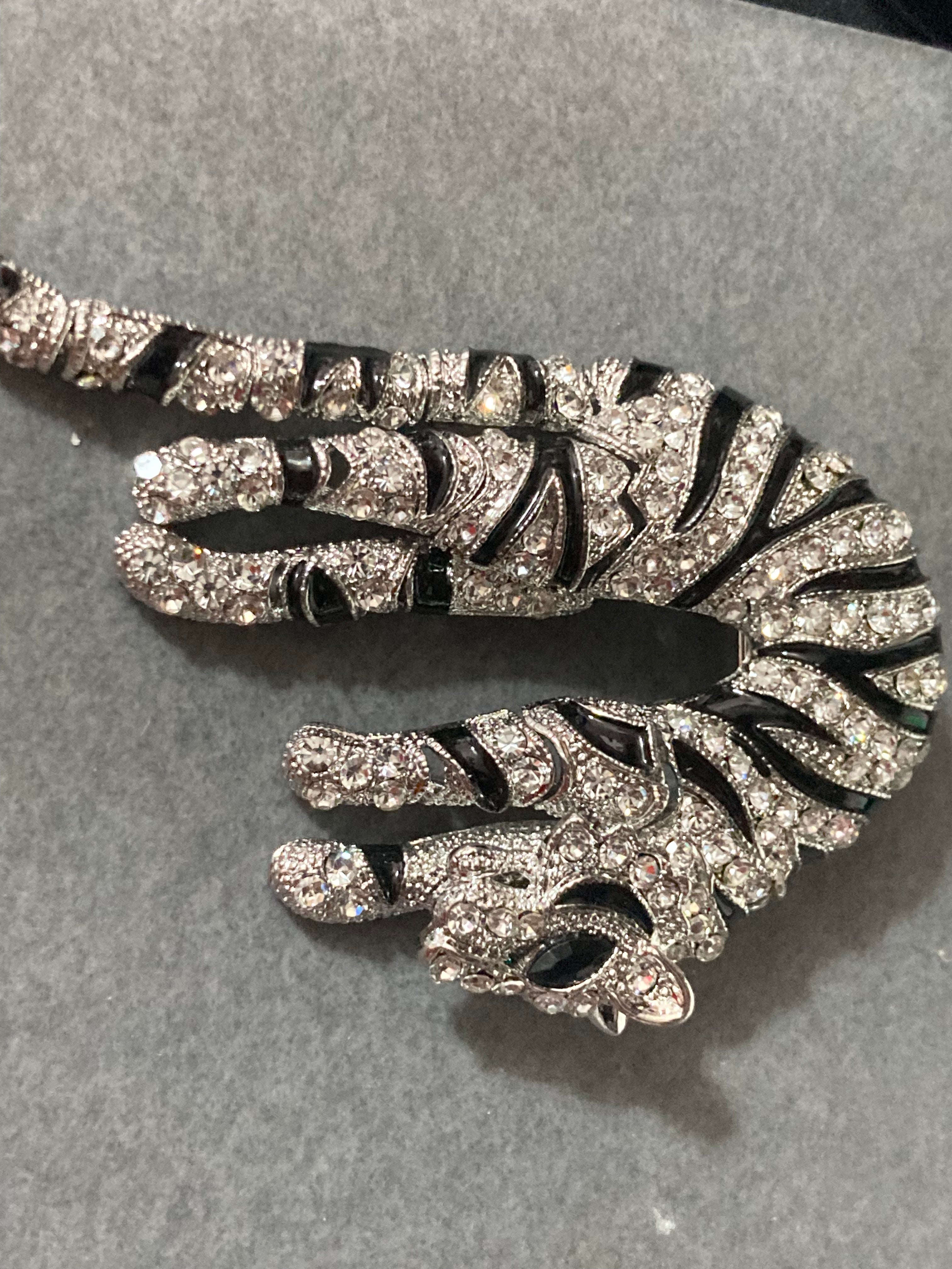 Articulated diamanté tiger big cat brooch