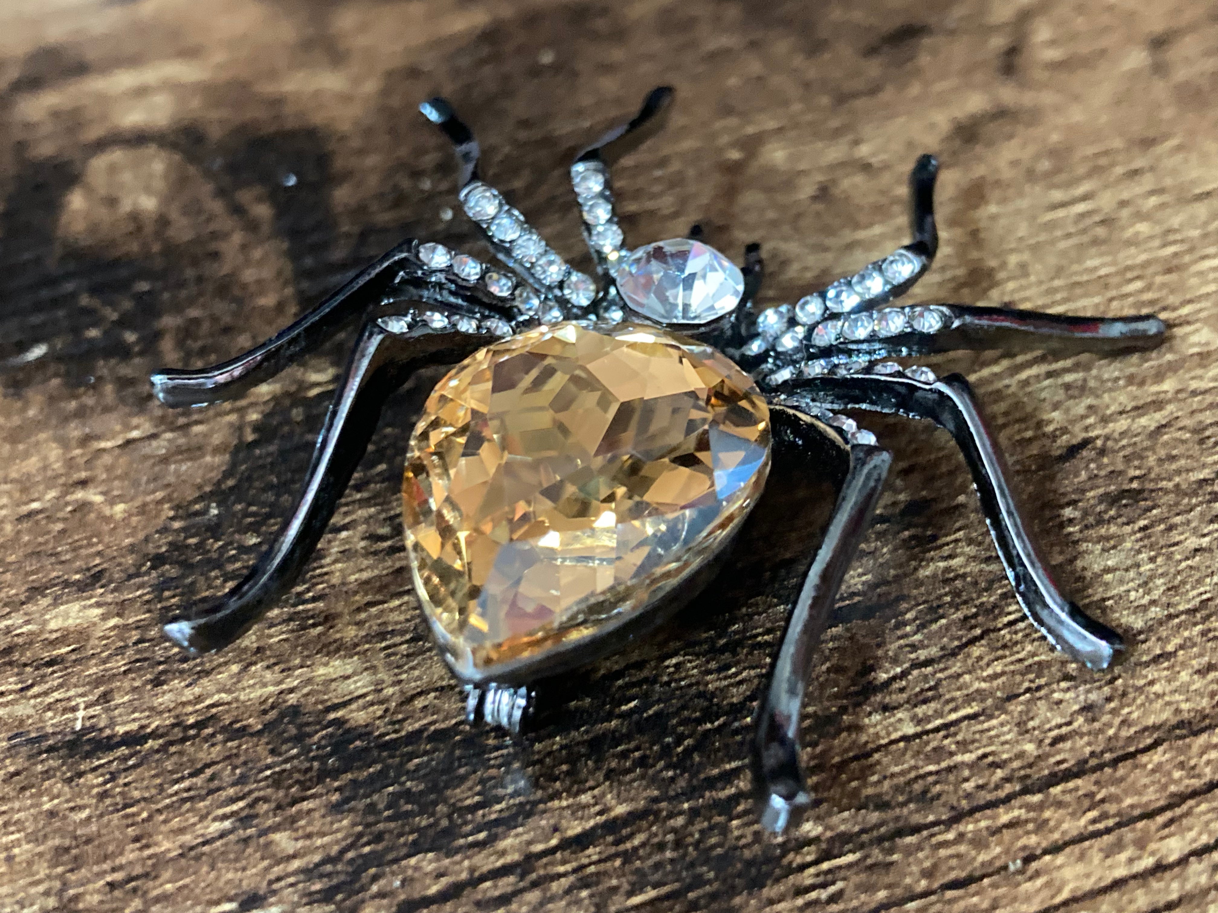 Large spider bug brooch with citrine diamanté
