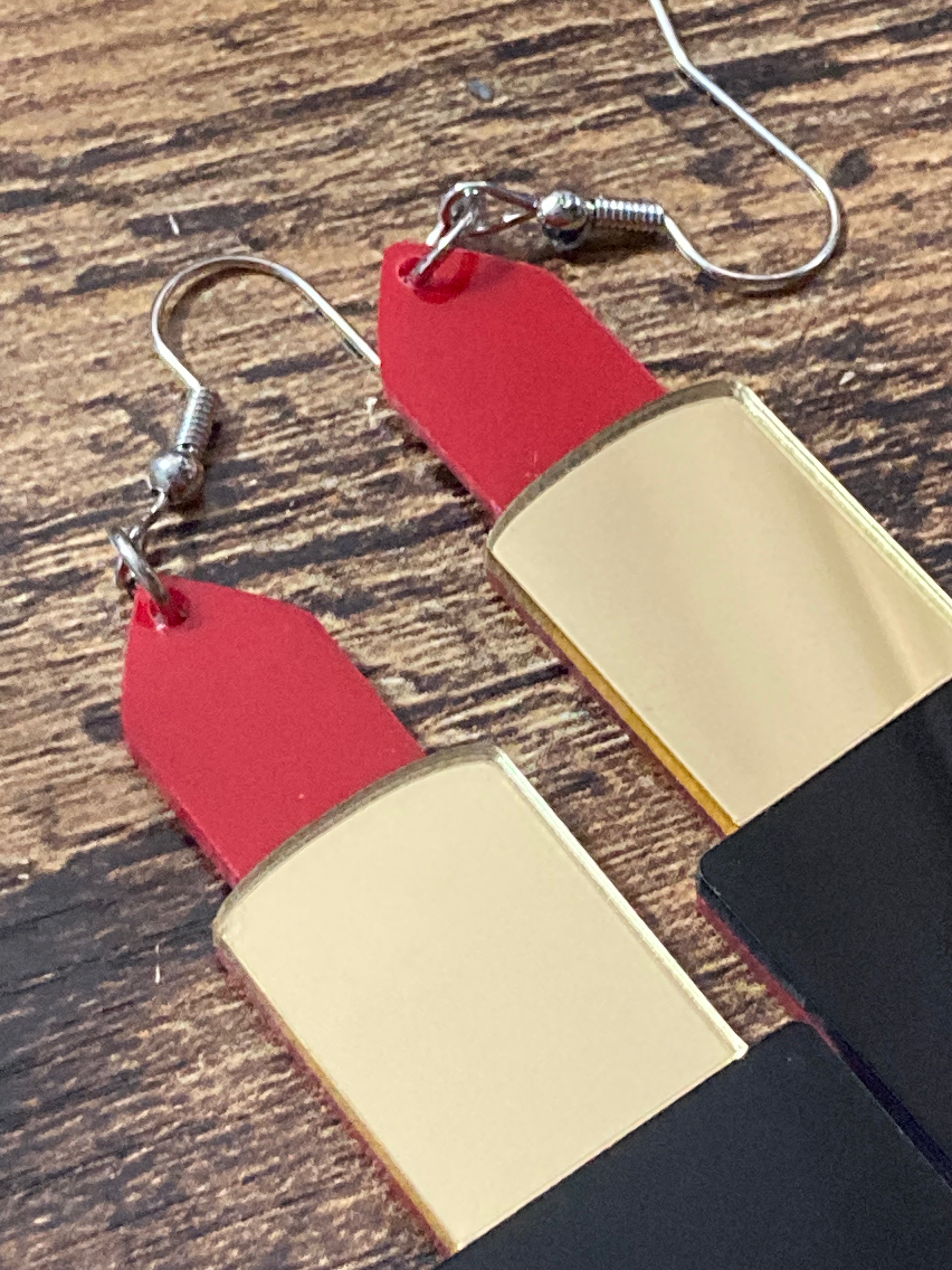 Novelty bright red lipstick acrylic earrings